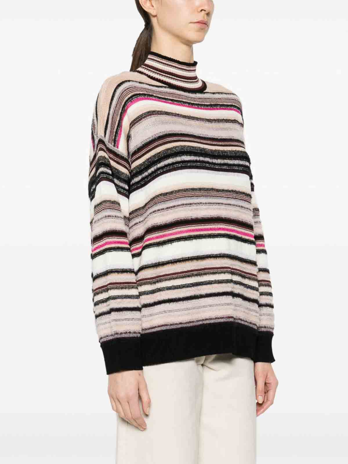 Shop Missoni Striped Wool Blend Turtleneck Sweater In Multicolor