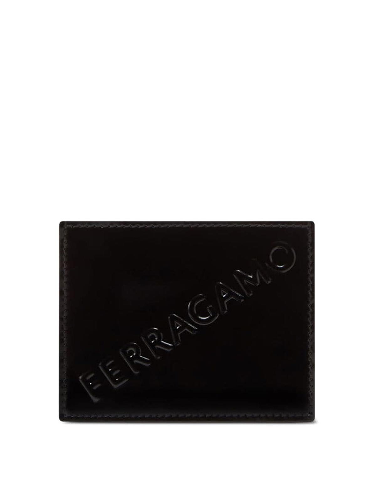 Ferragamo Logo Leather Wallet In Black