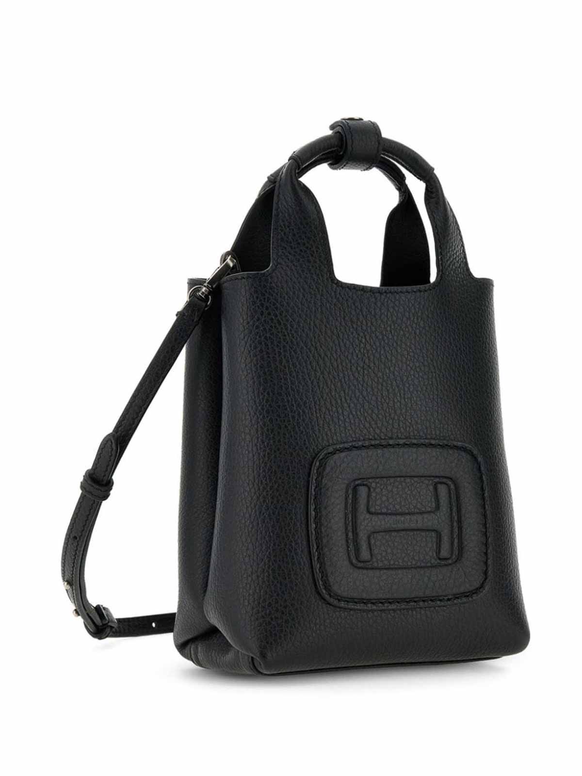Shop Hogan H-bag Mini Leather Tote Bag In Black