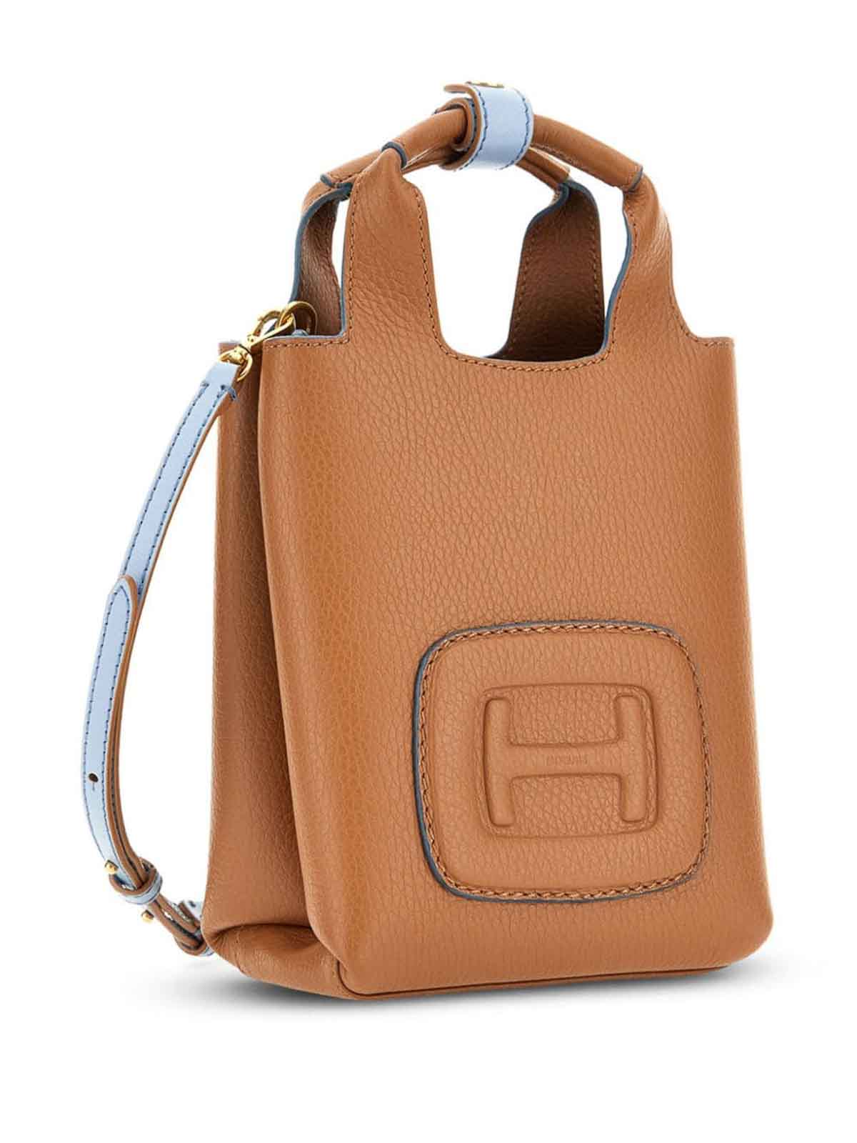 Shop Hogan H-bag Mini Leather Tote Bag In Brown