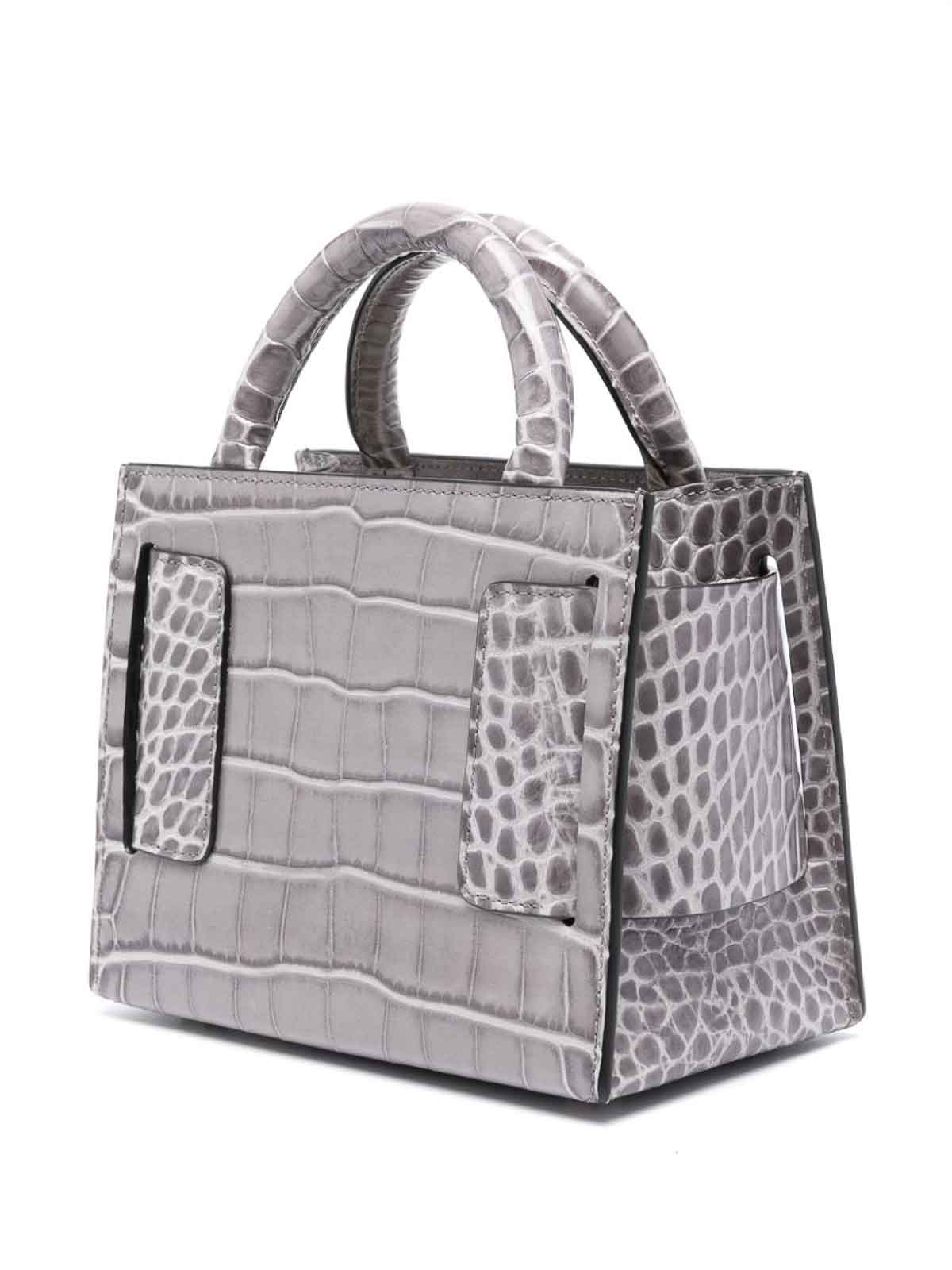Shop Boyy Bobby 18 Croco Embossed Leather Handbag In Grey