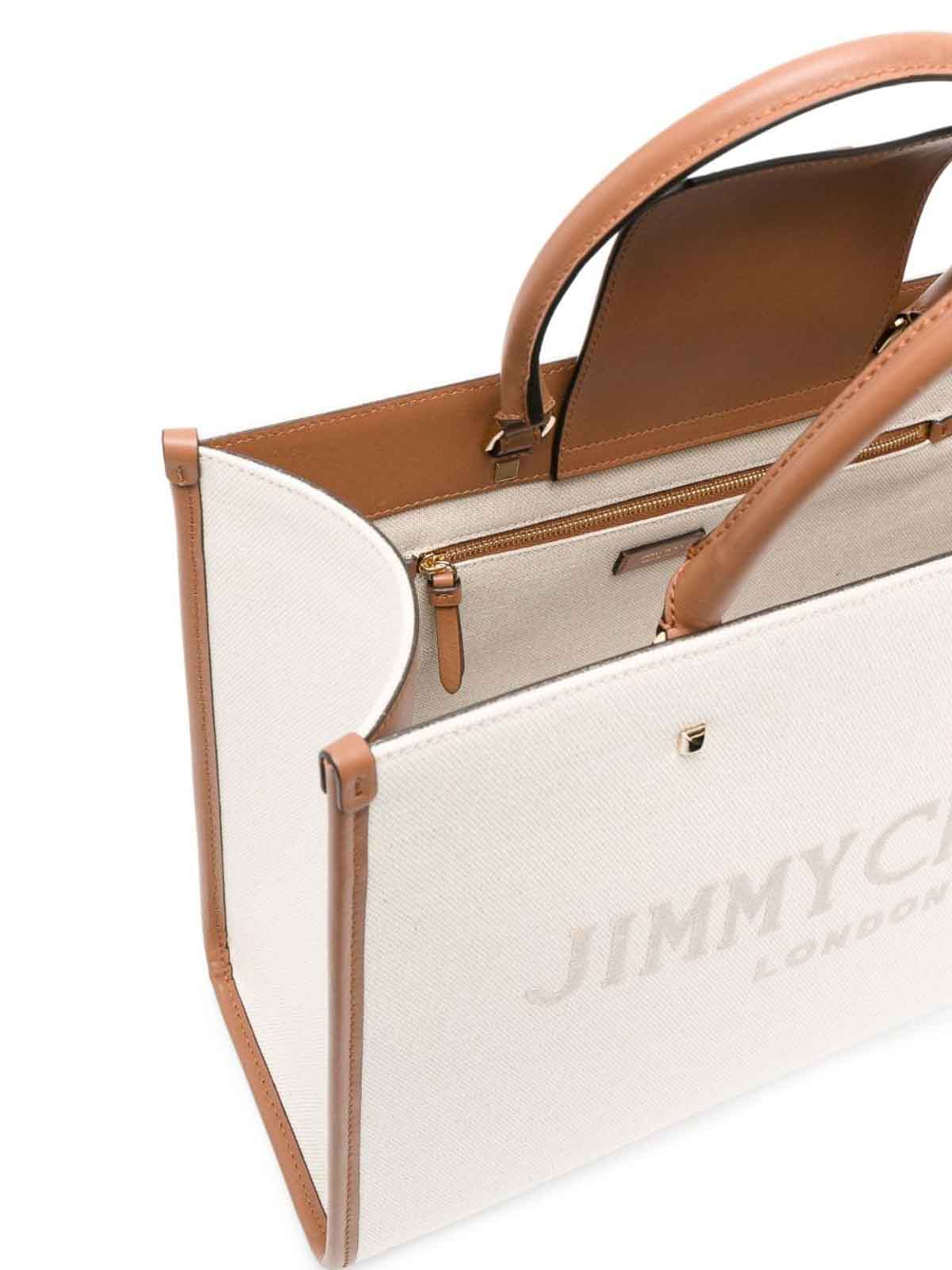 Shop Jimmy Choo Avenue M Tote Canvas And Leather Tote Bag In Beige
