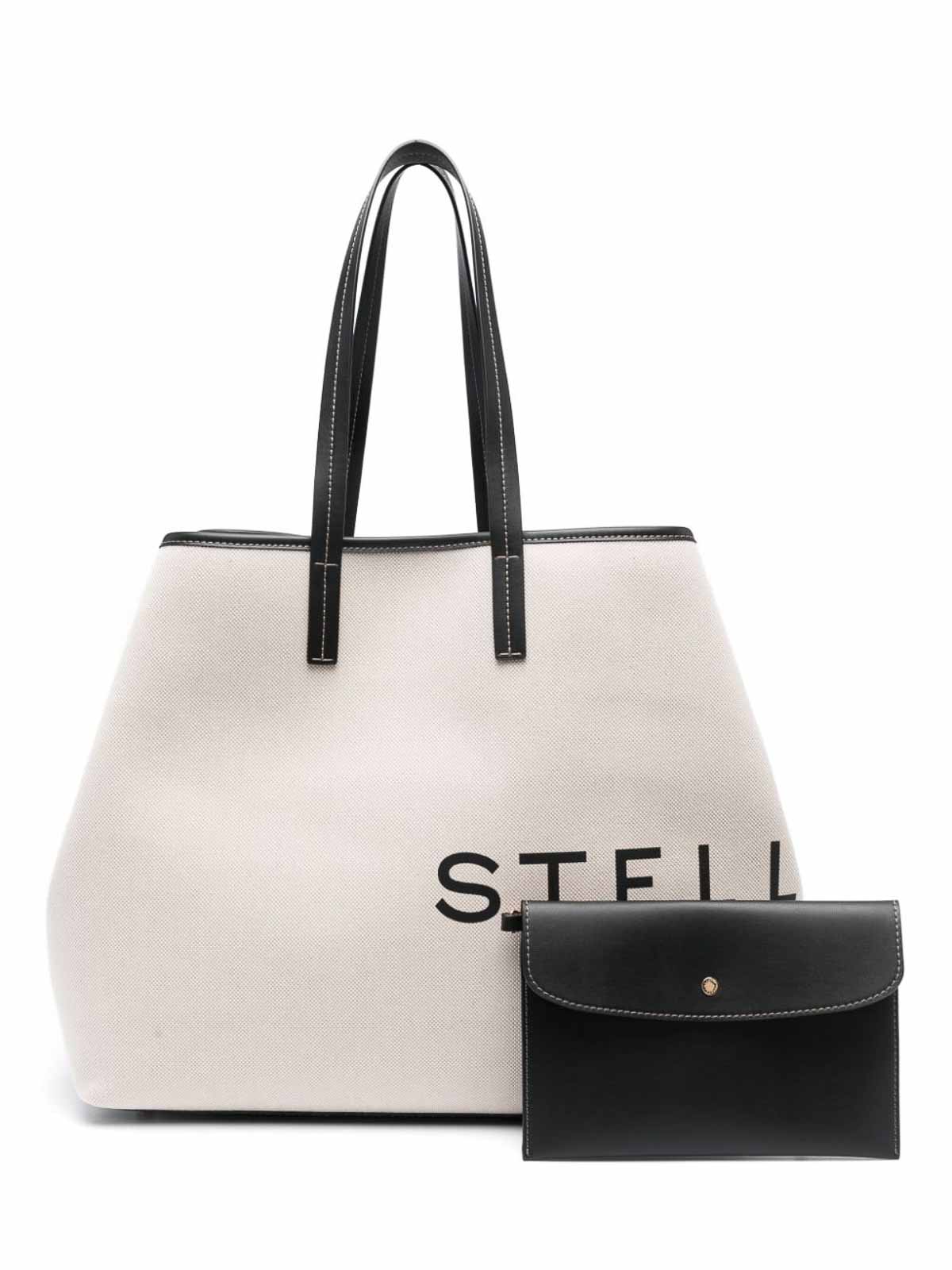 Shop Stella Mccartney Logo Canvas Tote Bag In Beige