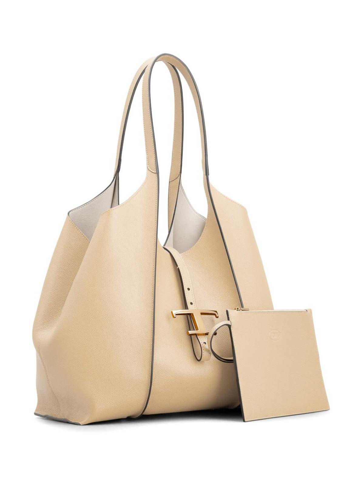 Shop Tod's T Timeless Small Leather Tote Bag In Beige