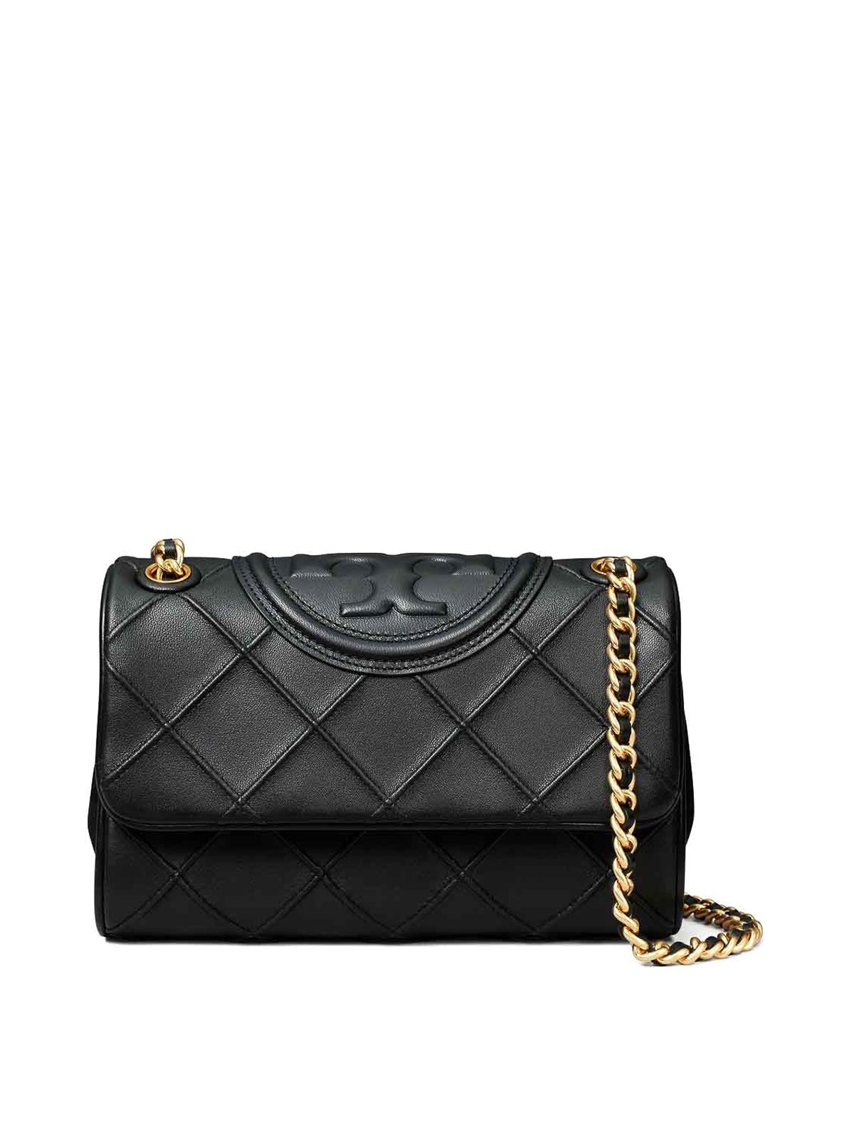 Tory Burch Fleming Soft Small Leather Shoulder Bag In Black