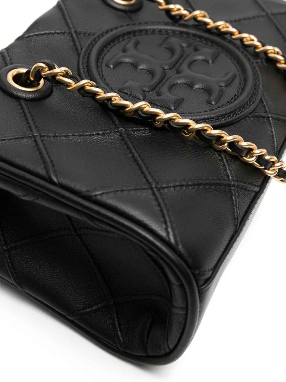 Shop Tory Burch Fleming Soft Mini Leather Tote Bag In Black