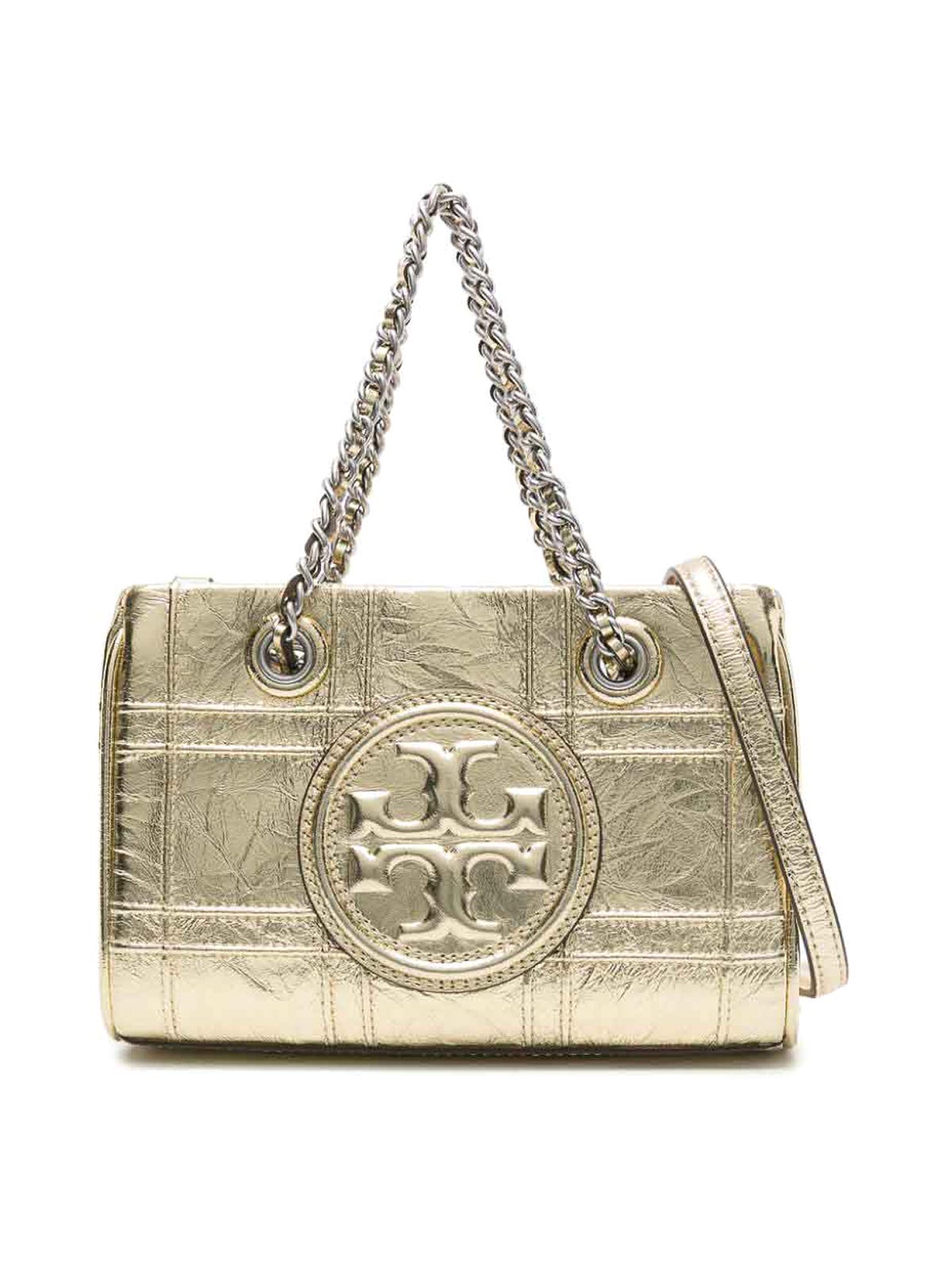 Tory Burch Fleming Soft Mini Leather Tote Bag In Gold