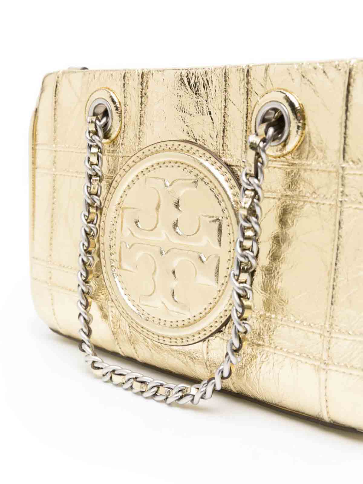 Shop Tory Burch Fleming Soft Mini Leather Tote Bag In Gold
