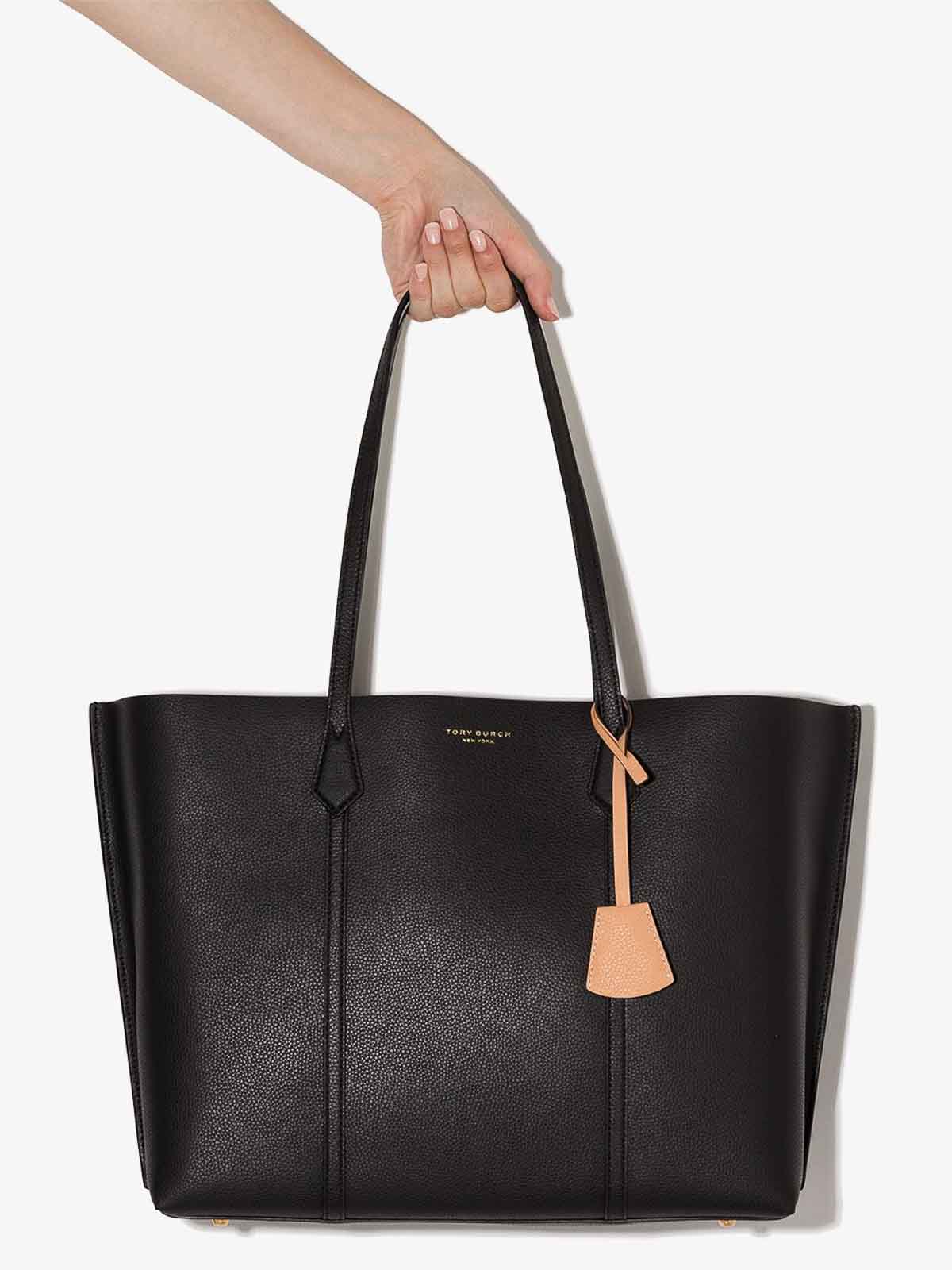 Shop Tory Burch Perry Leather Tote Bag In Black