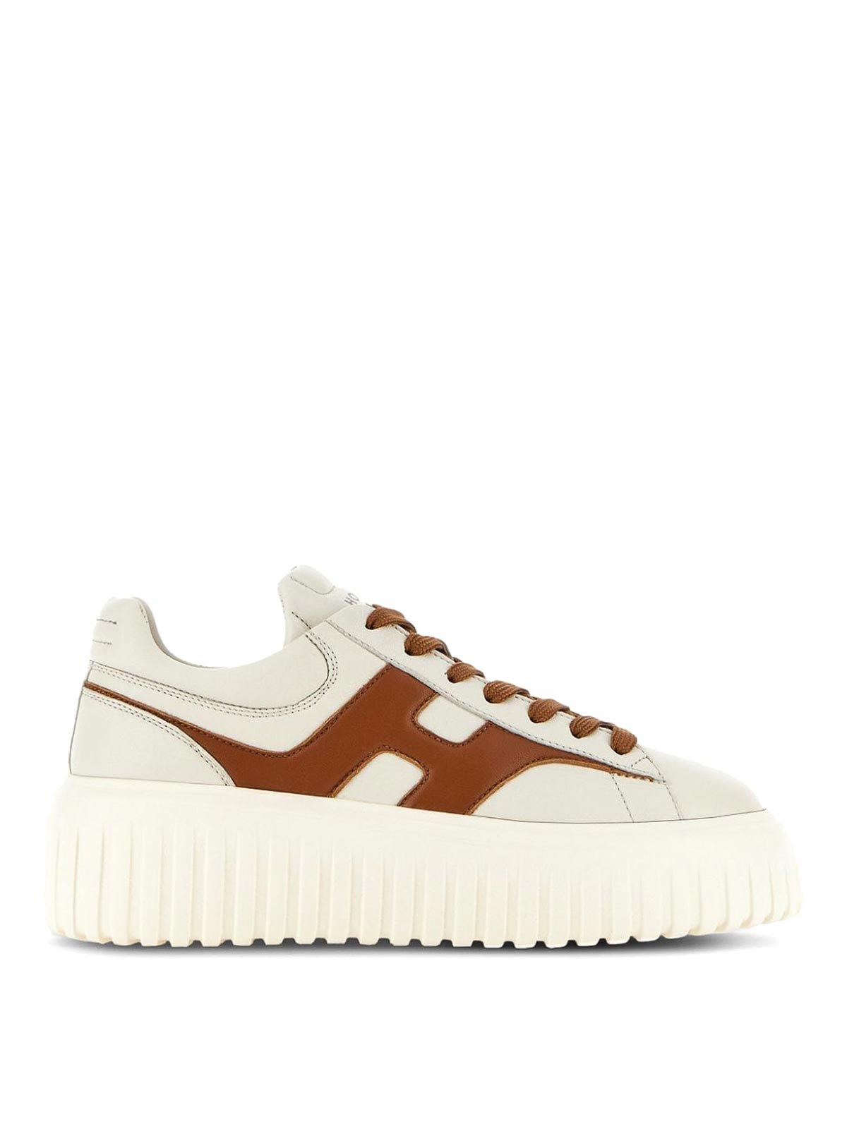 Hogan H-stripes Leather Sneakers In Brown