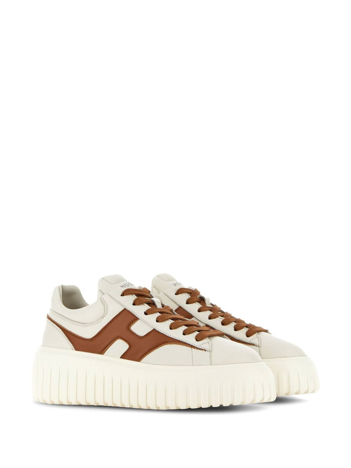 Shop Hogan H-stripes Leather Sneakers In Brown
