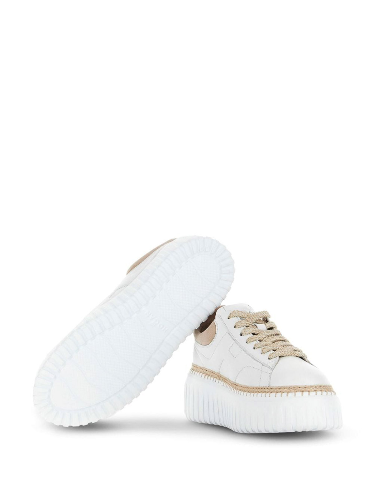 Shop Hogan H-stripes Leather Sneakers In White