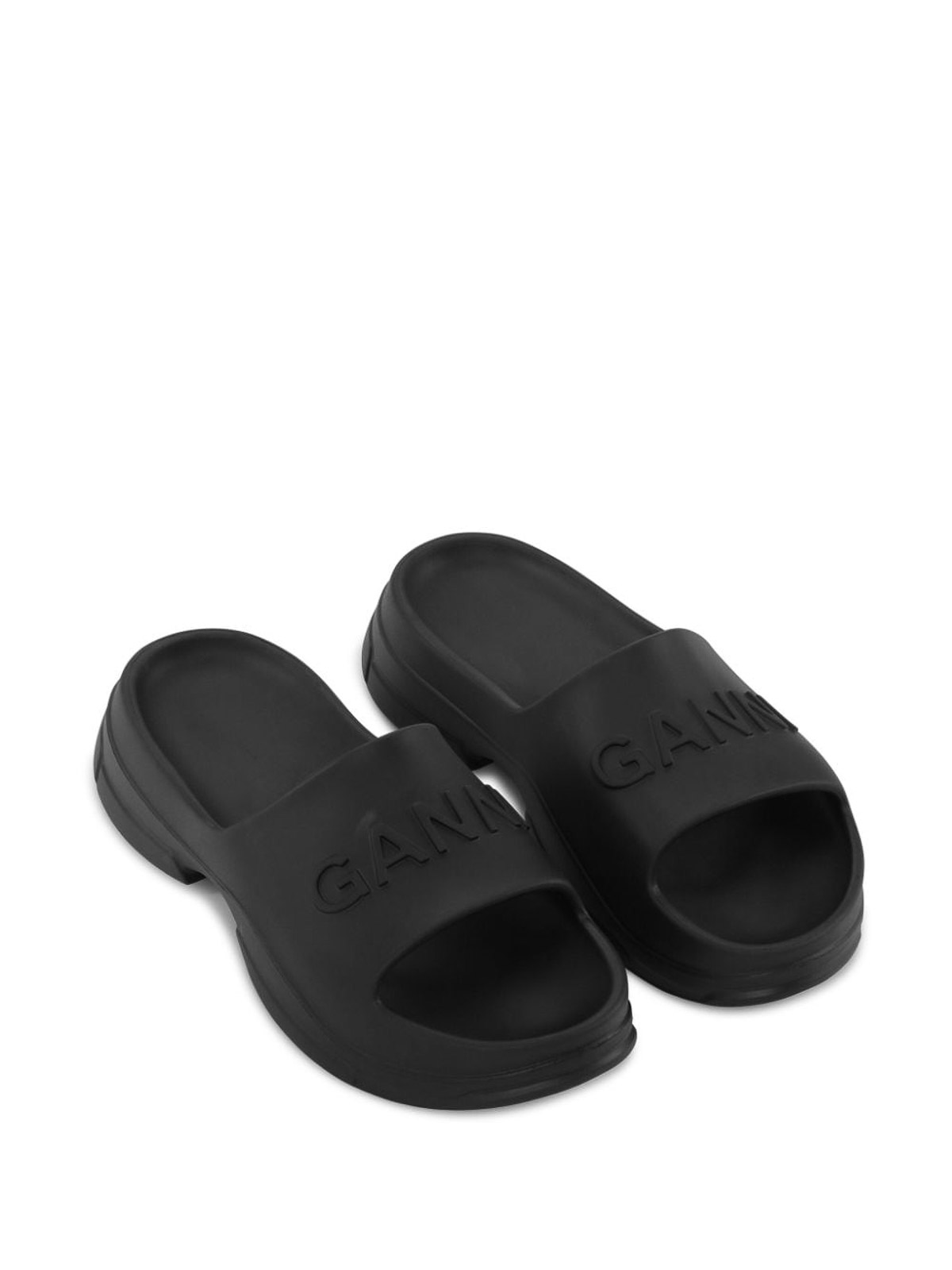 Shop Ganni Logo Rubber Pool Slides In Black