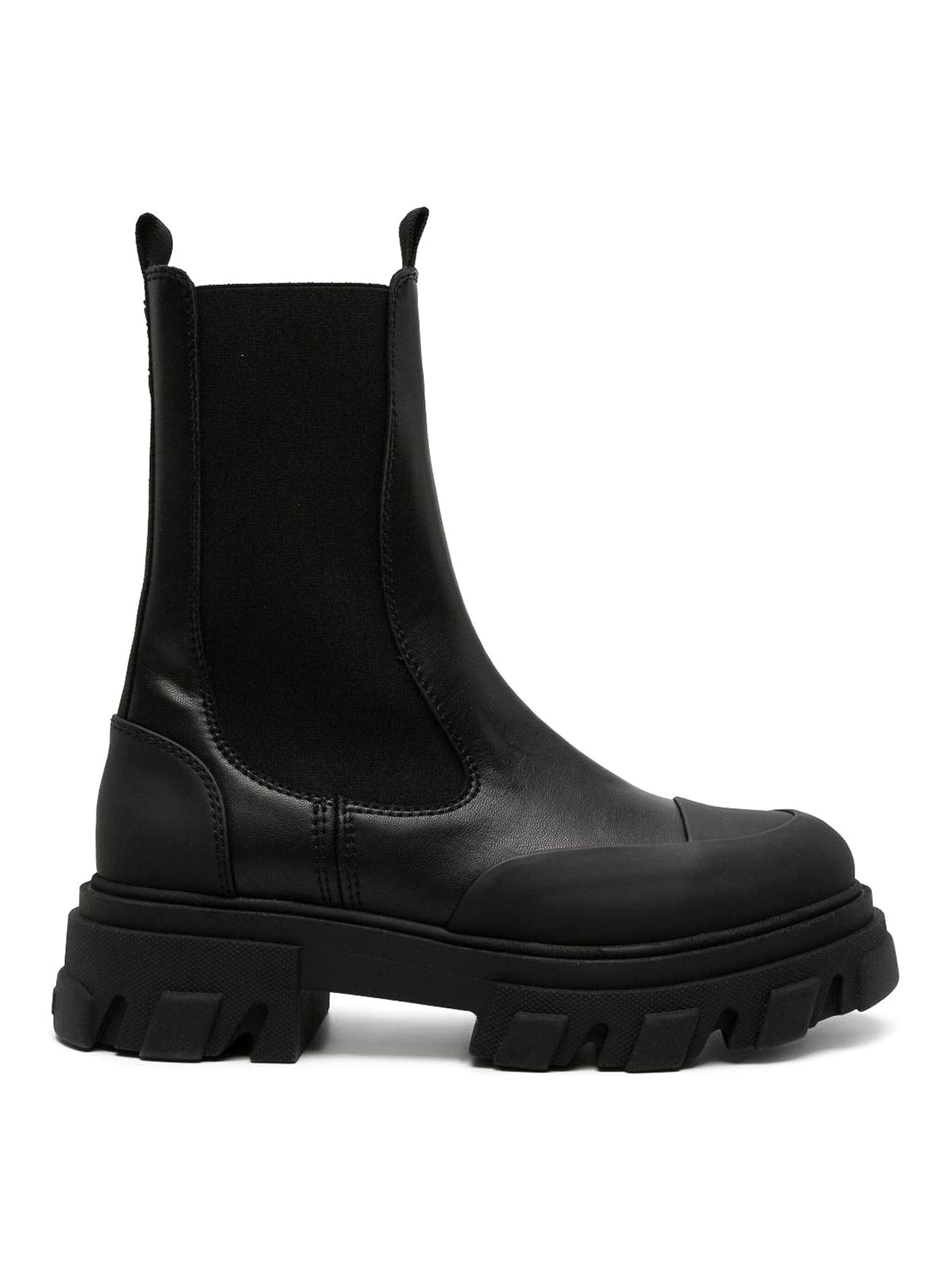 Ganni Chelsea Mid Leather Boots In Black