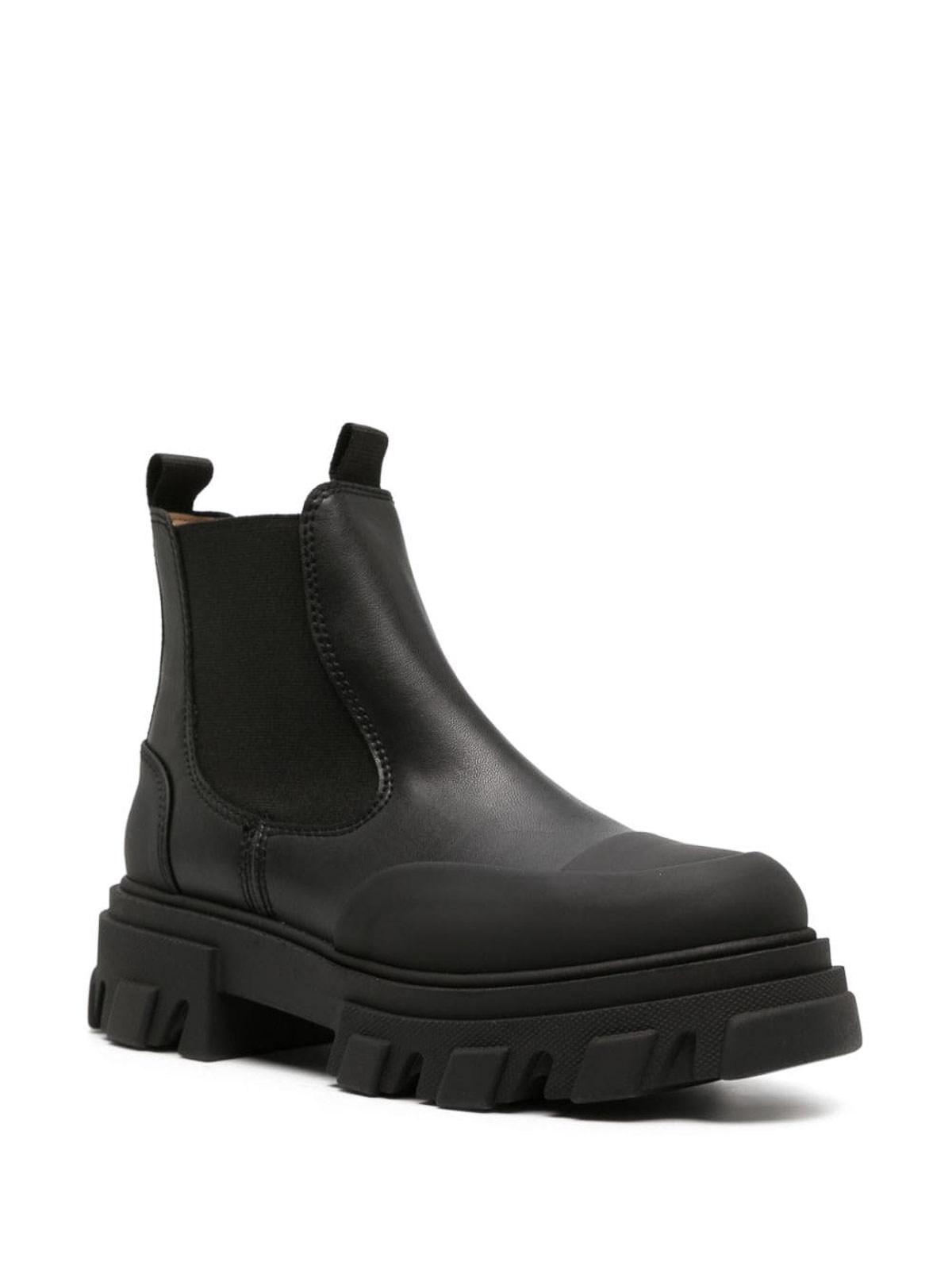 Shop Ganni Chelsea Low Leather Boots In Negro