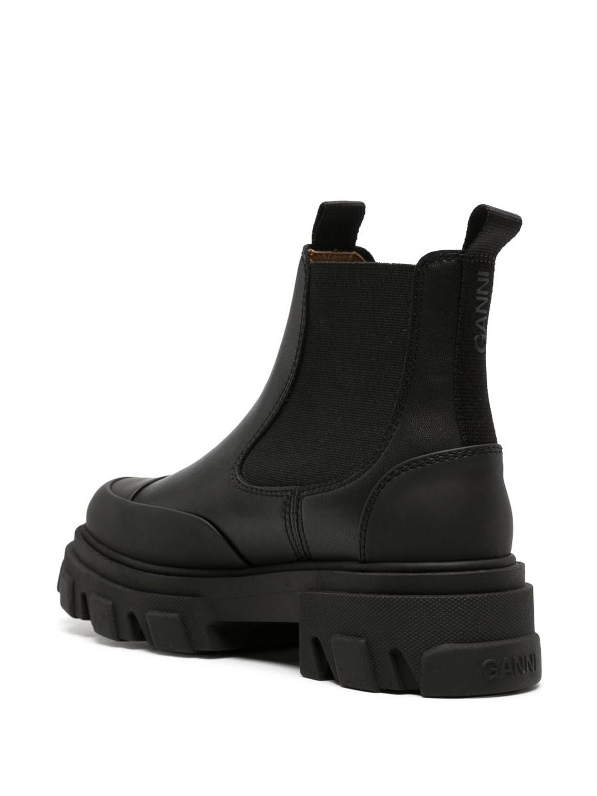Shop Ganni Chelsea Low Leather Boots In Negro
