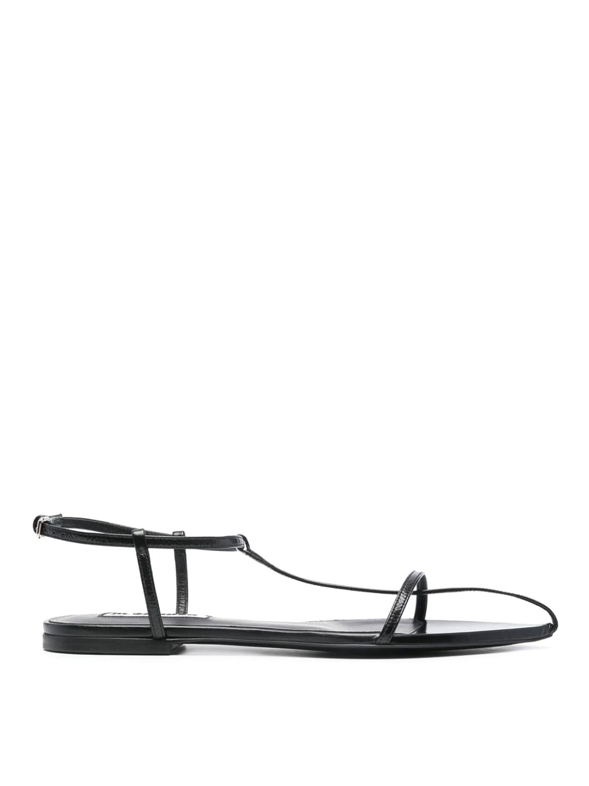 Shop Jil Sander Leather Flat Sandals In Black