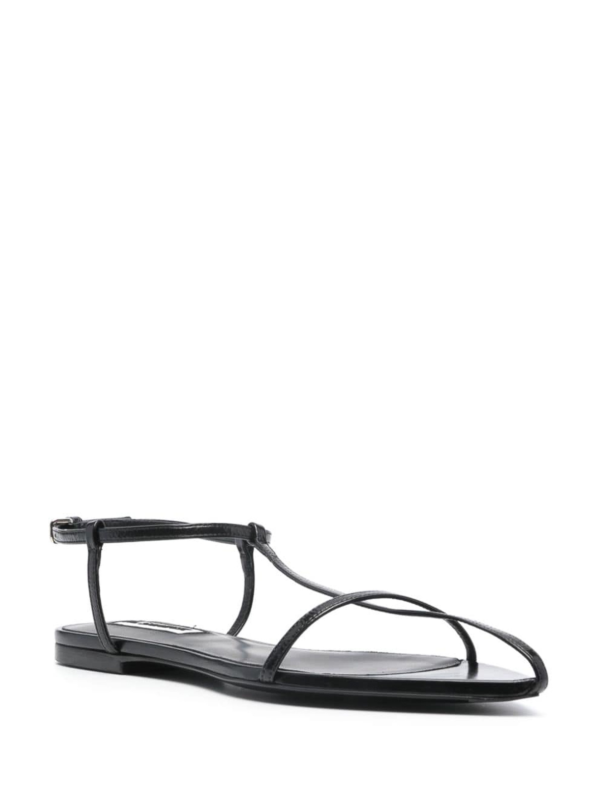 Shop Jil Sander Leather Flat Sandals In Black