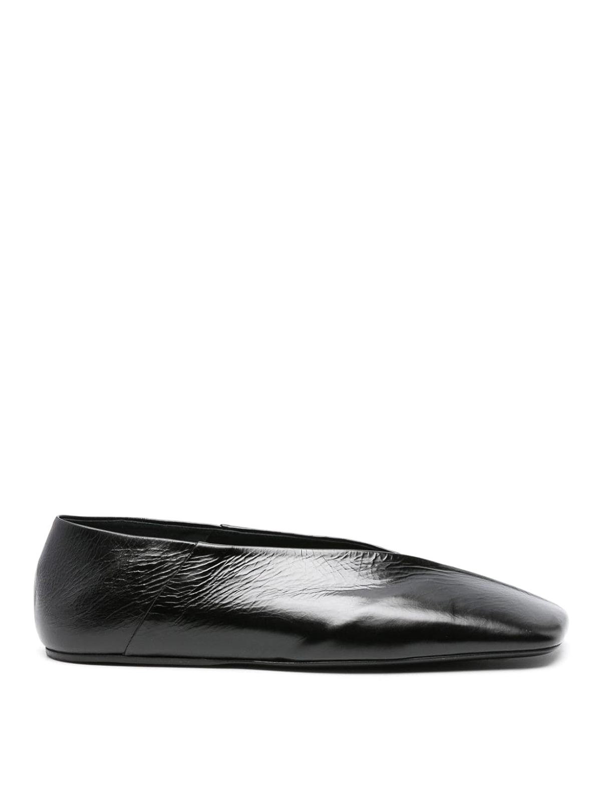 Jil Sander Asymmetric Leather Ballerina Shoes In Black