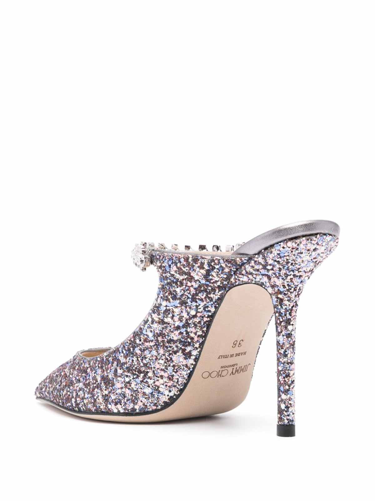 Shop Jimmy Choo Bing 100 Crystal Strap Glitter Heel Mules In Silver