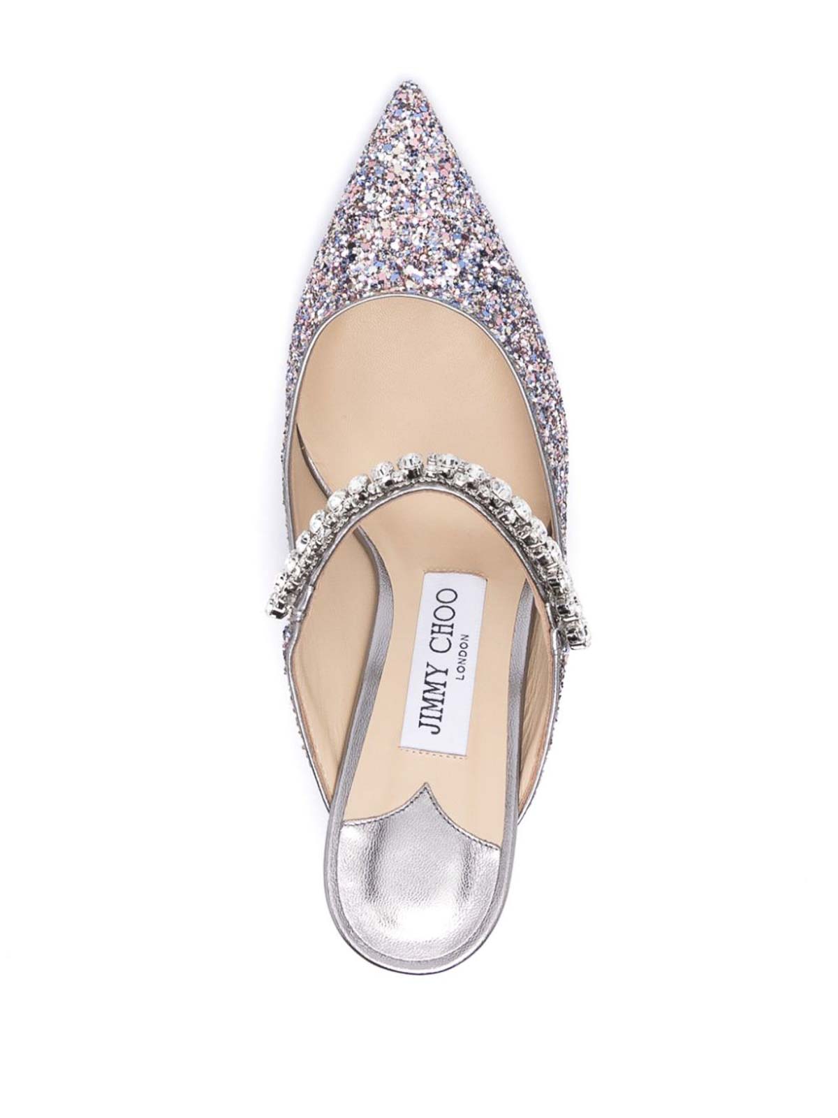 Shop Jimmy Choo Bing 65 Crystal Strap Glitter Heel Mules In Plata