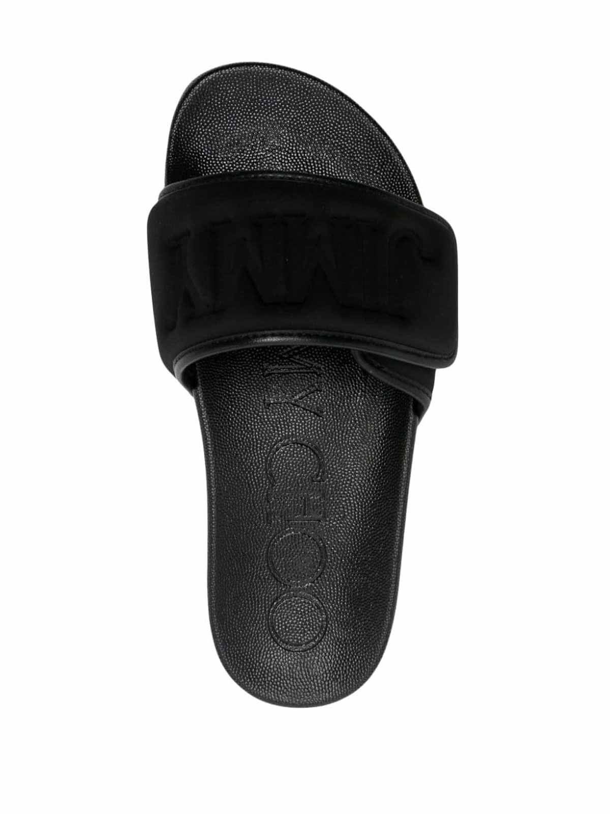Shop Jimmy Choo Leather Slides In Black