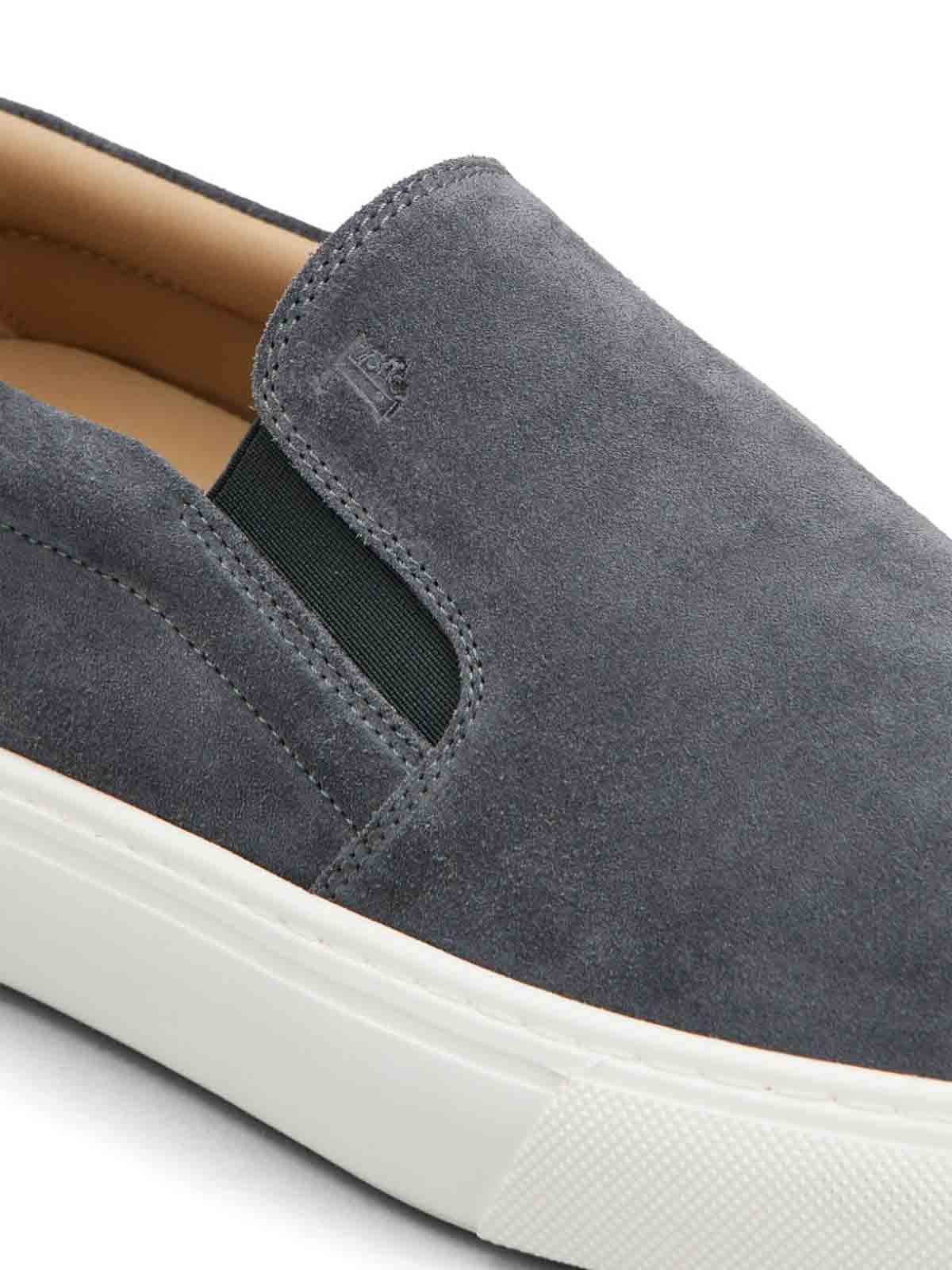 Shop Tod's Suede Slip-on Loafers In Grey