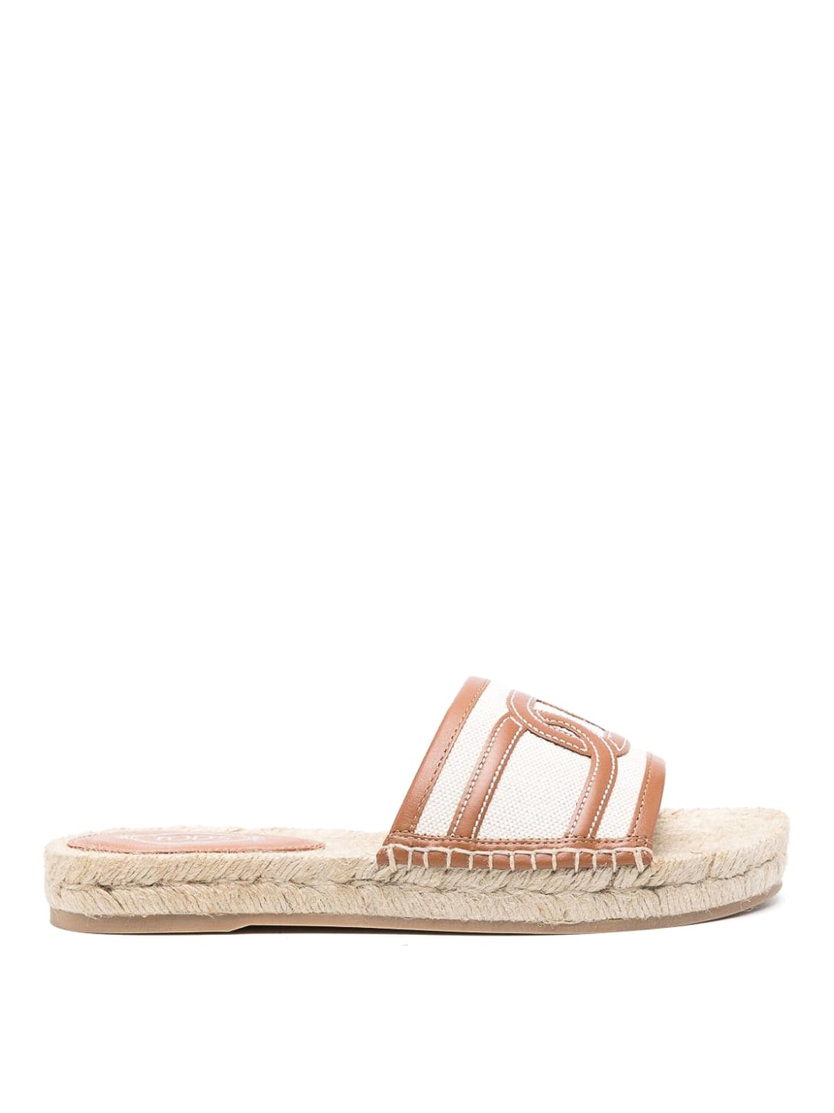 Tod's Rafia And Leather Flat Sandals In Beige
