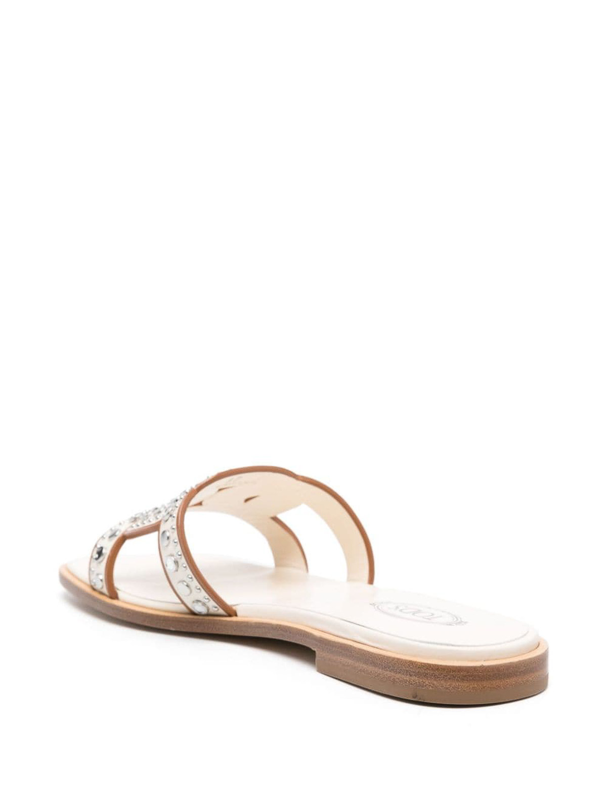 Shop Tod's Leather Flat Sandals In White
