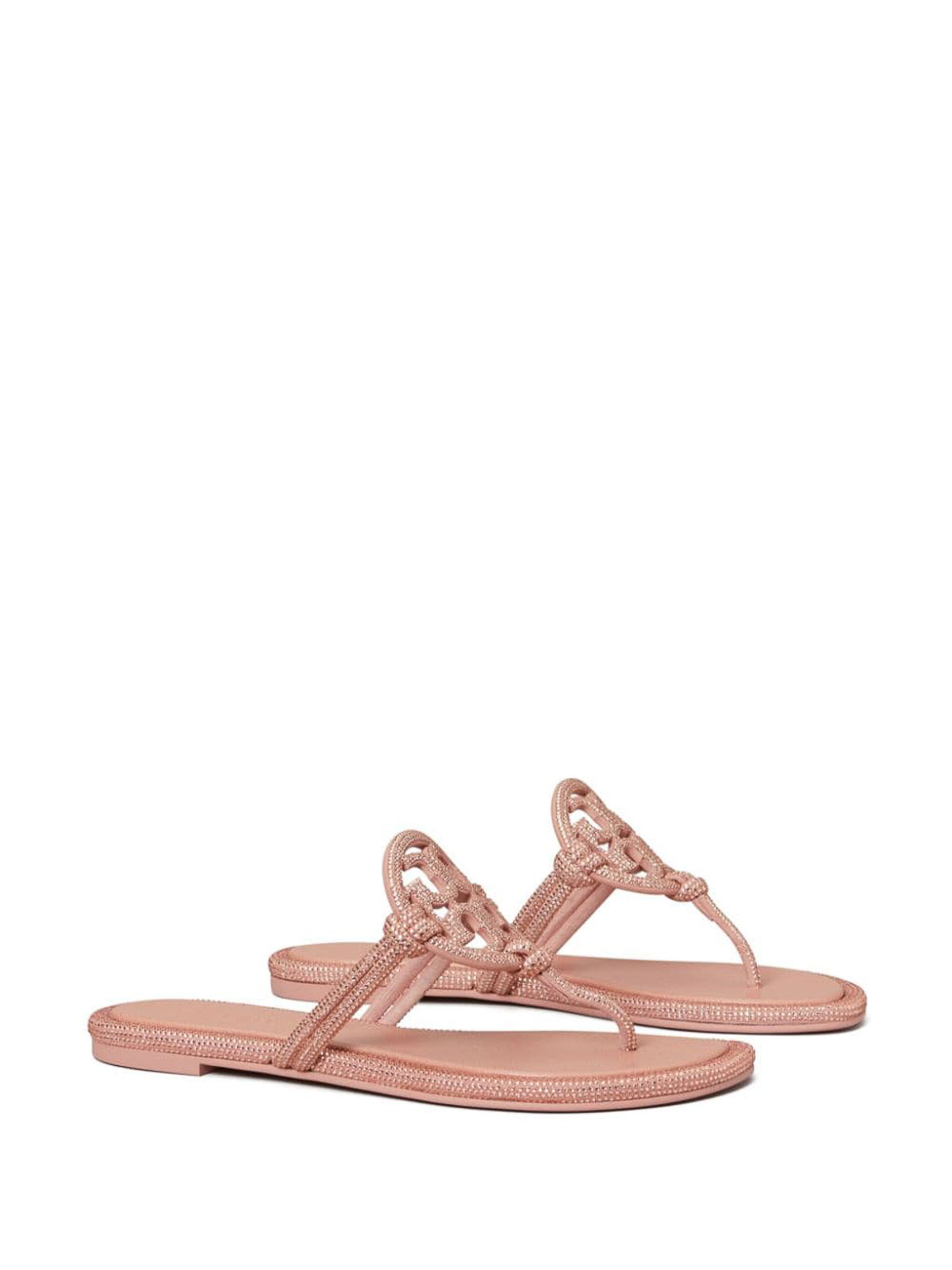 Shop Tory Burch Miller Leather Thong Sandals In Color Carne Y Neutral