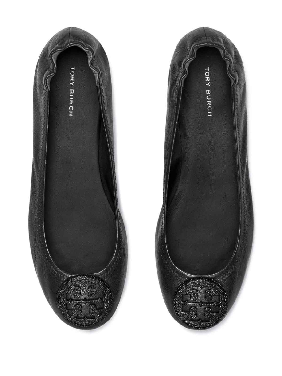 Shop Tory Burch Minnie Leather Ballet Flats In Negro