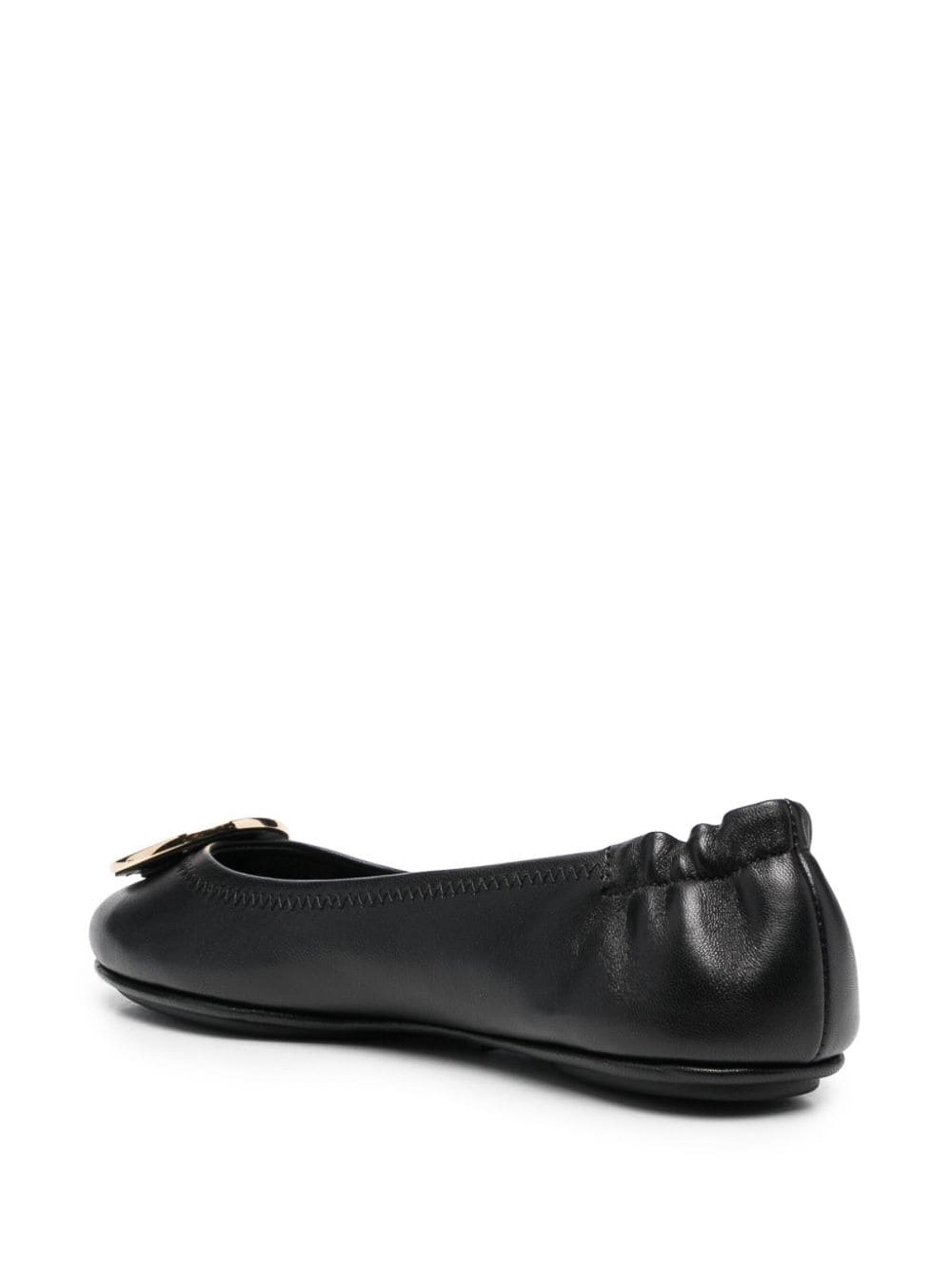 Shop Tory Burch Minnie Leather Ballet Flats In Black