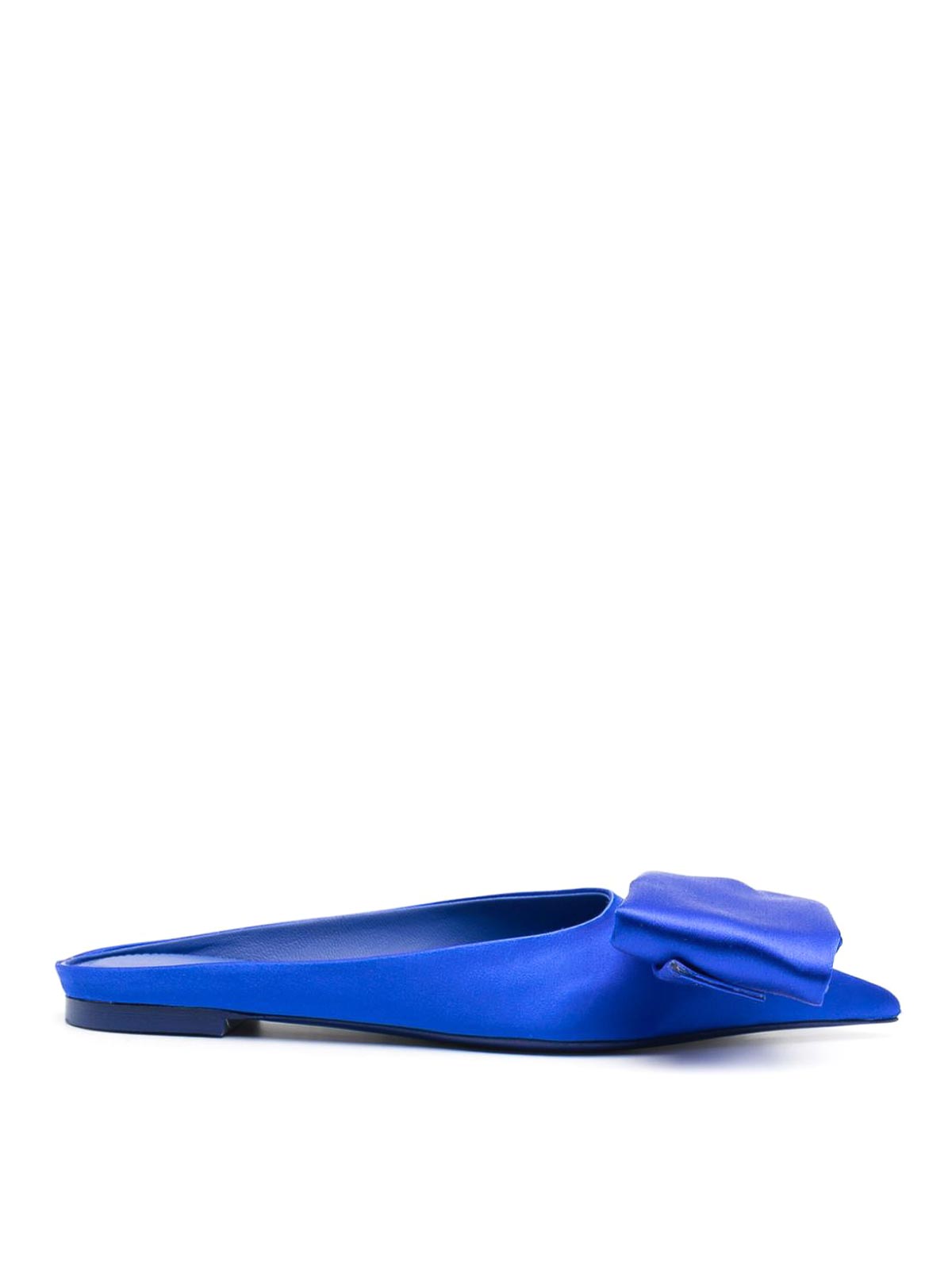 Ferragamo Bow Leather Slippers In Blue