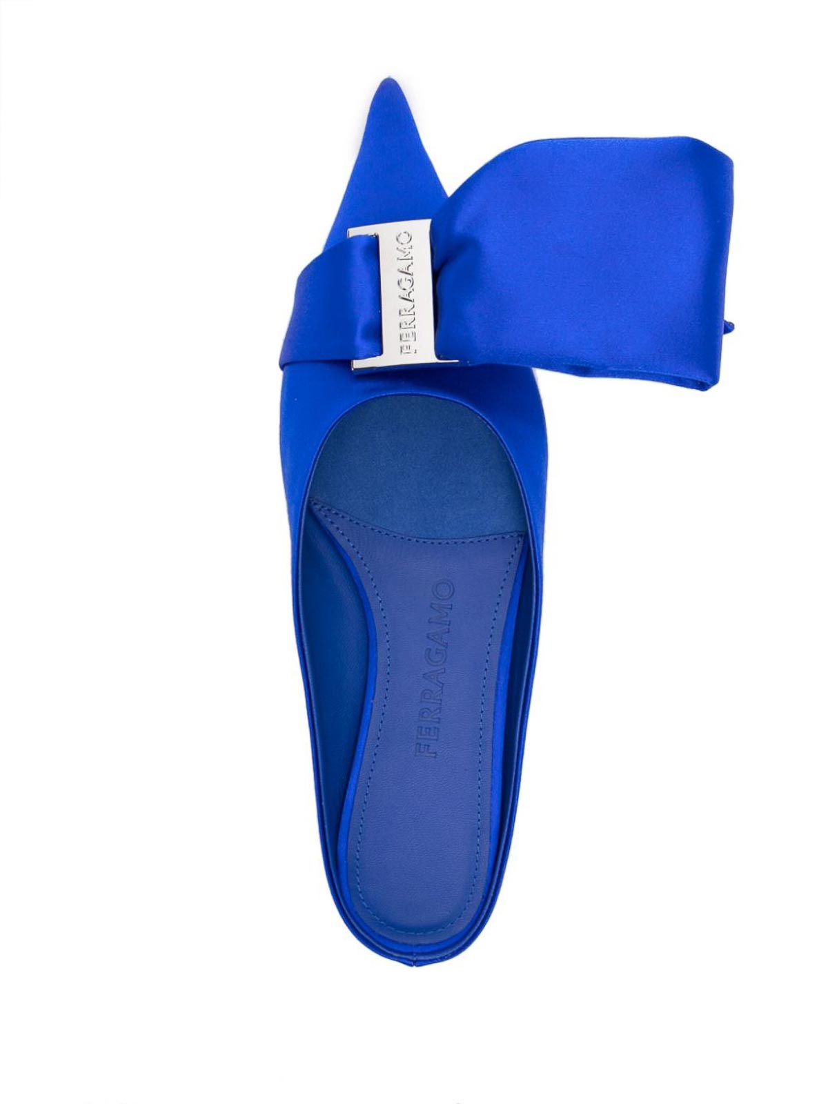 Shop Ferragamo Bow Leather Slippers In Blue
