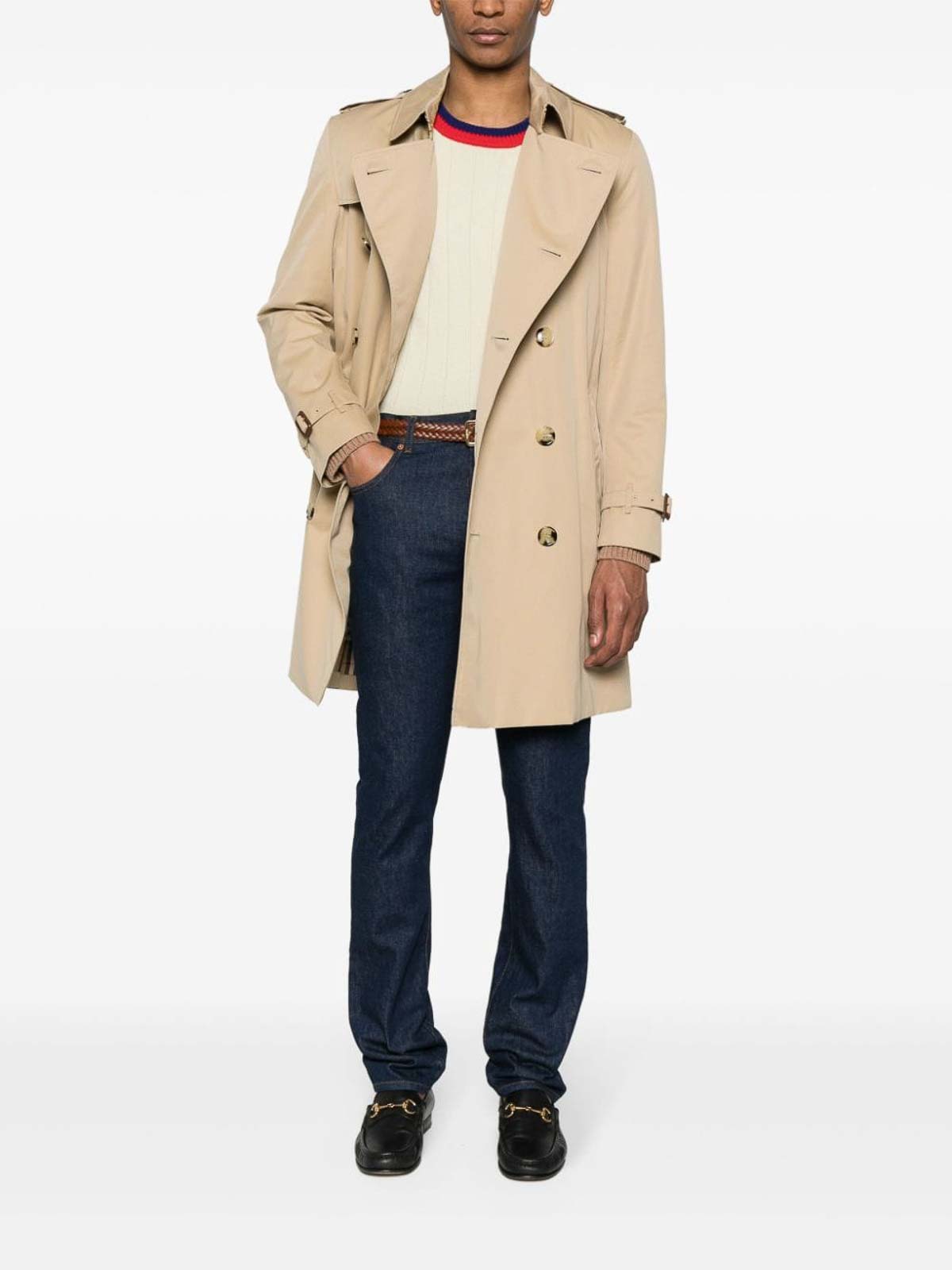 Shop Burberry Double-breasted Cotton Trench Coat In Beige