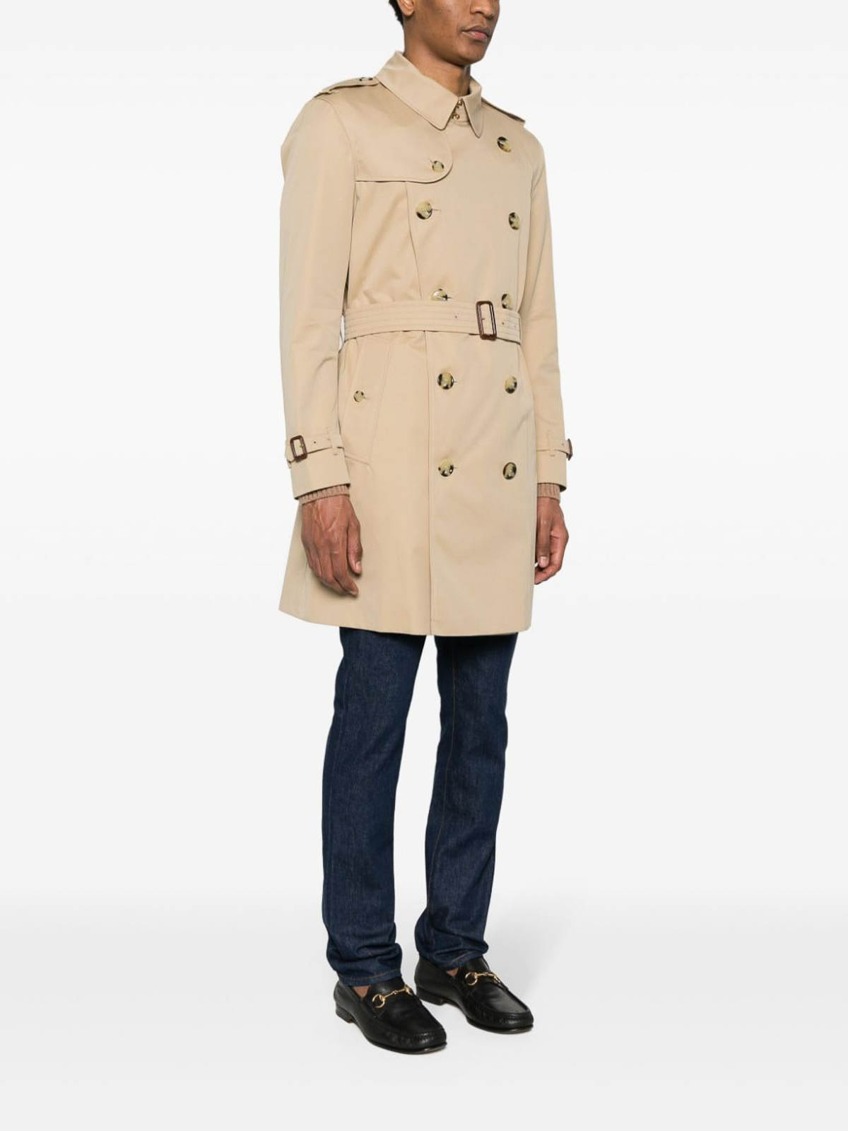Shop Burberry Double-breasted Cotton Trench Coat In Beige