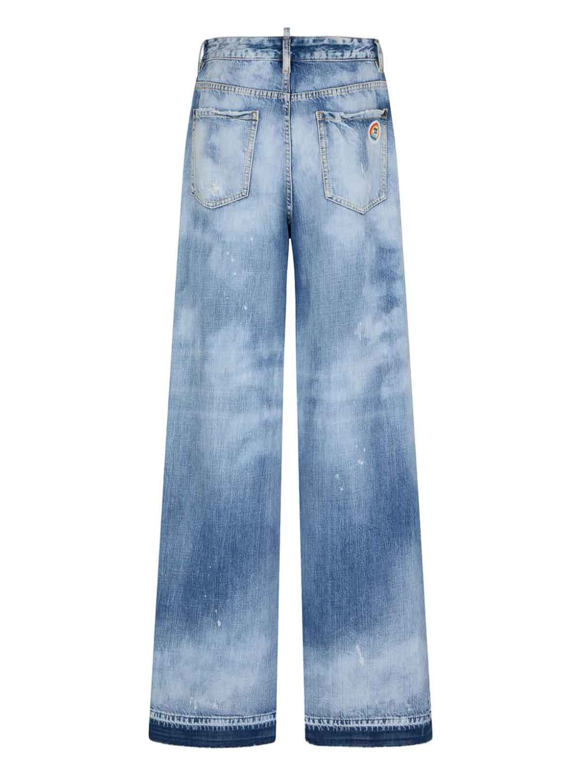 Shop Dsquared2 Distressed Wide-leg Jeans In Dark Blue