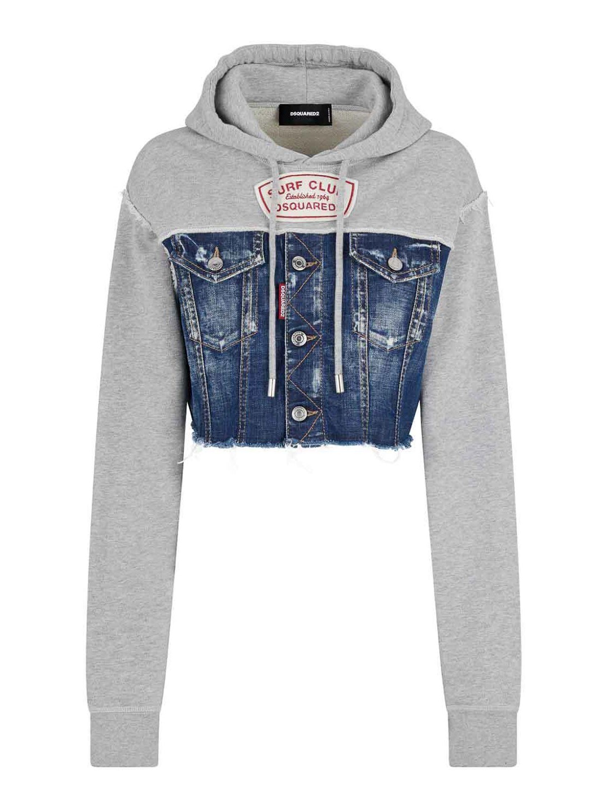Shop Dsquared2 Panelled Crop Hoodie In Light Wash