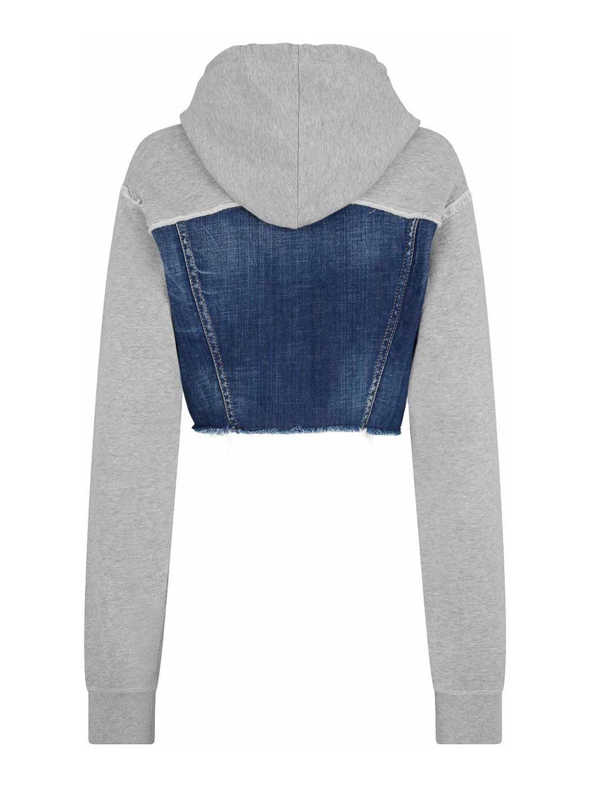 Shop Dsquared2 Panelled Crop Hoodie In Light Wash
