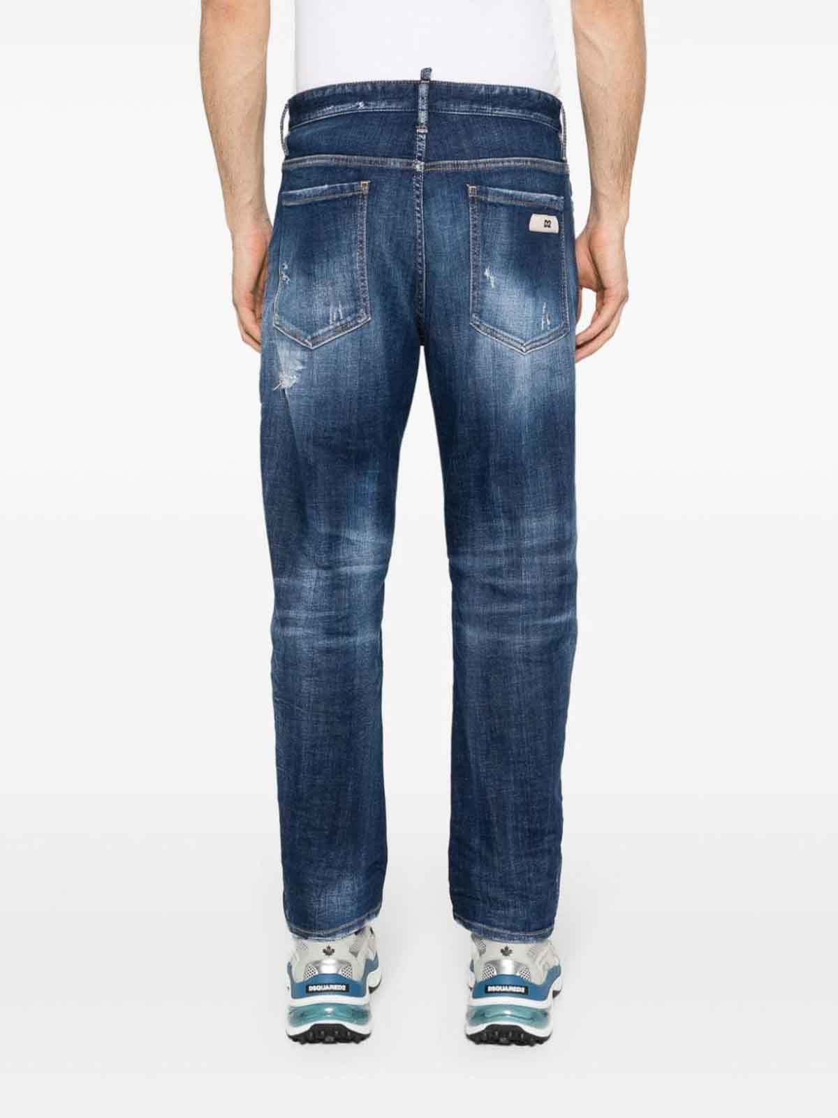 Shop Dsquared2 Distressed Washed-denim Jeans In Dark Blue