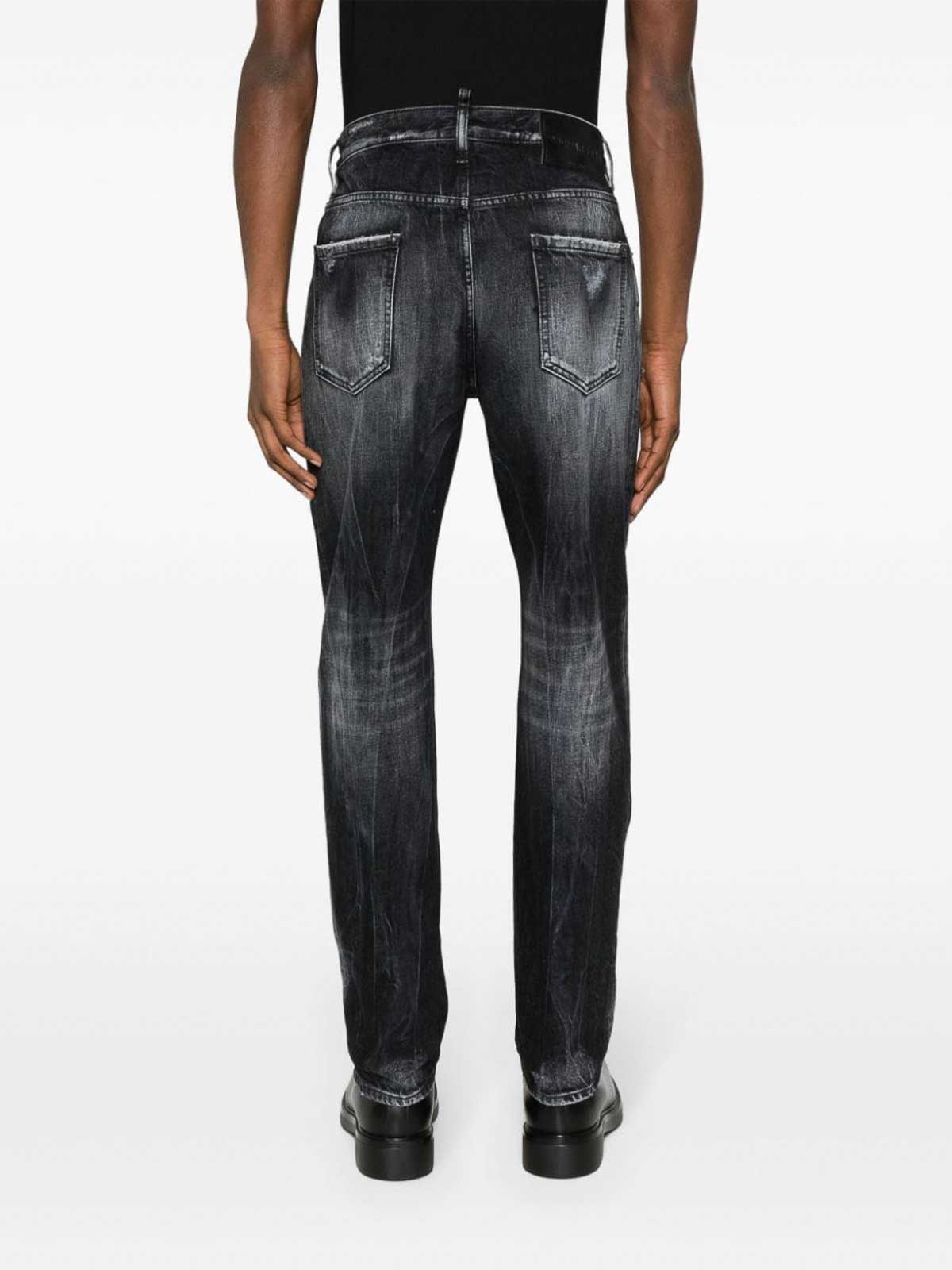 Shop Dsquared2 642 Distressed Slim-leg Jeans In Black