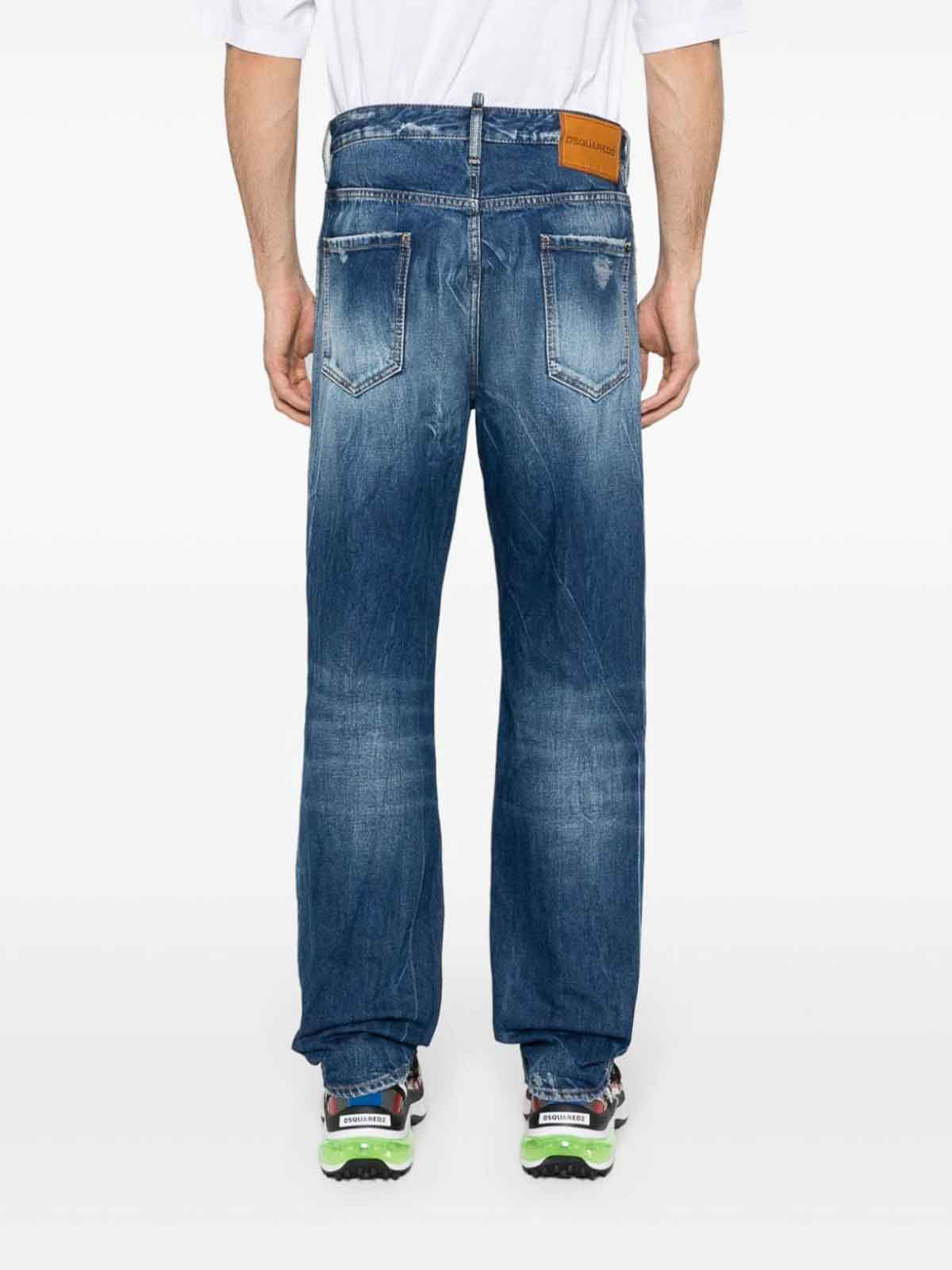 Shop Dsquared2 642 Distressed Straight-leg Jeans In Dark Blue