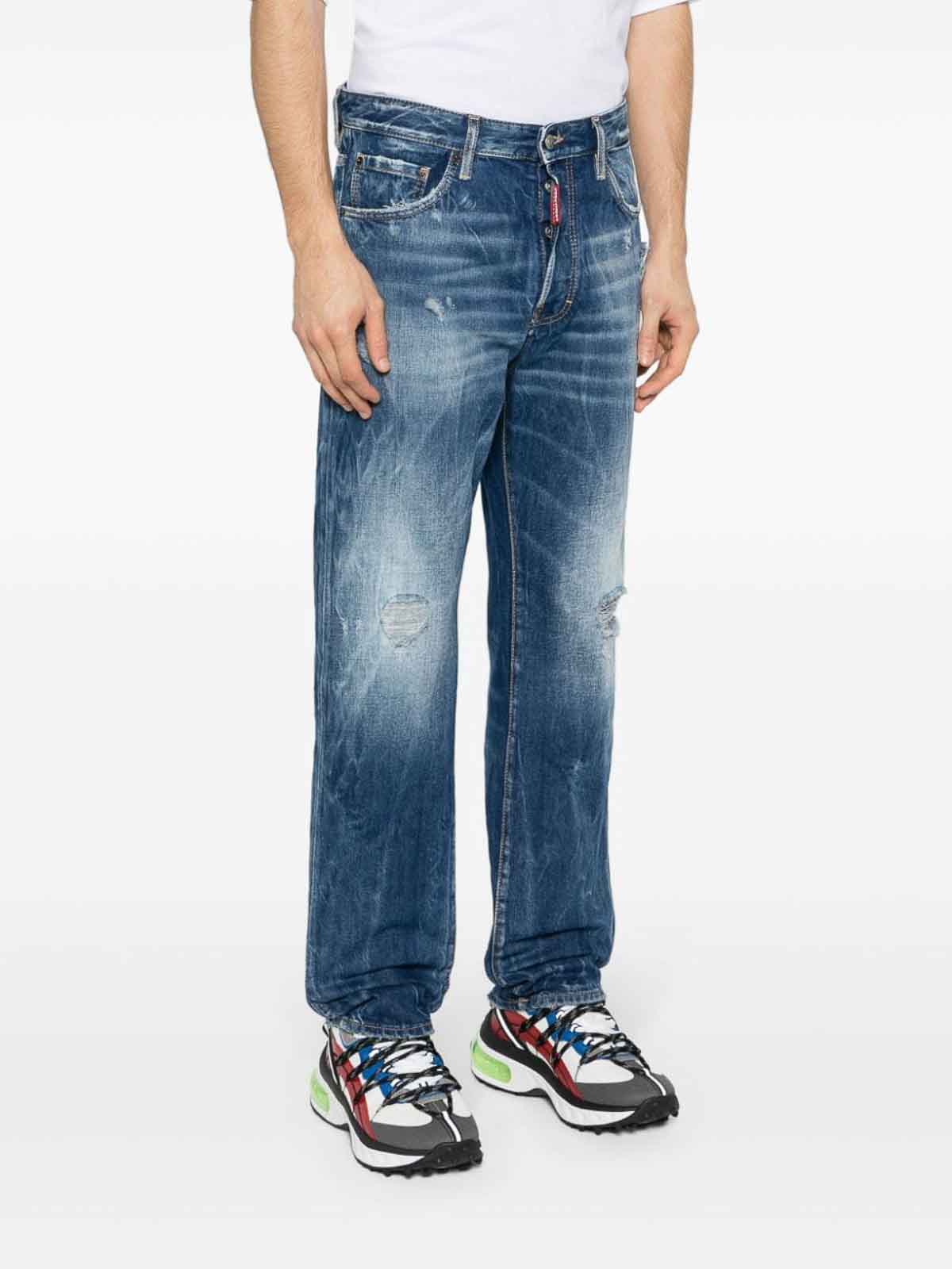 Shop Dsquared2 642 Distressed Straight-leg Jeans In Dark Blue