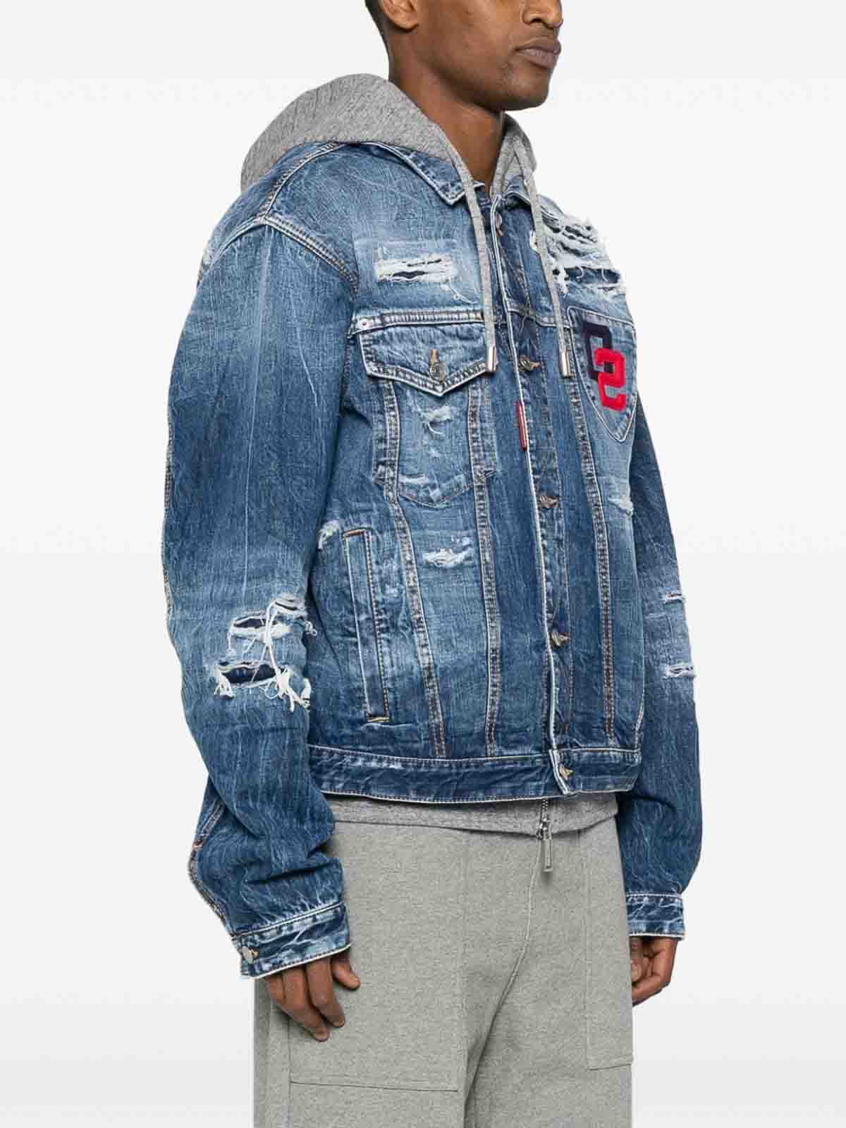 Shop Dsquared2 Layered-hood Denim Jacket In Dark Blue