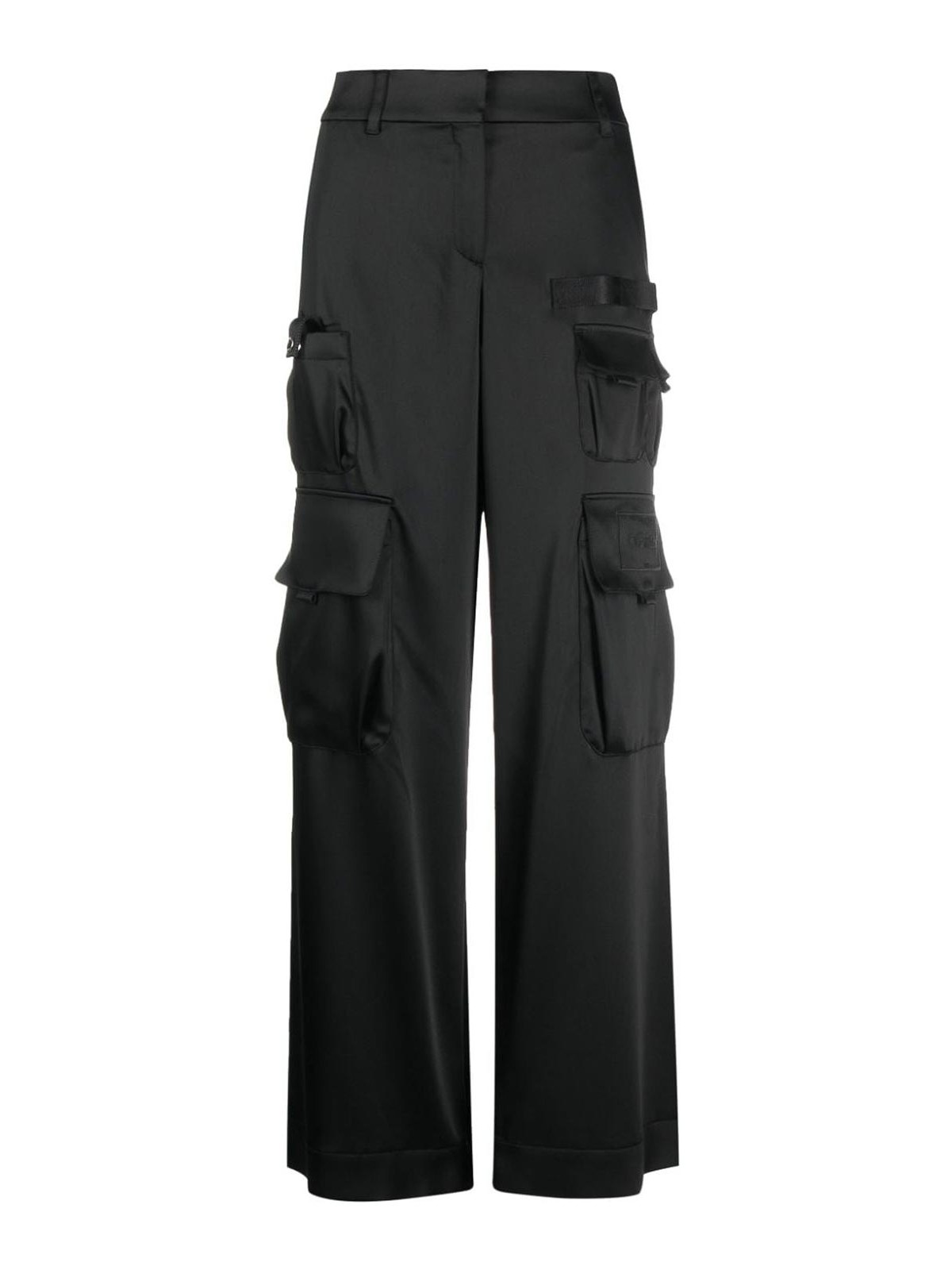 Shop Off-white Satin Cargo Trousers In Black