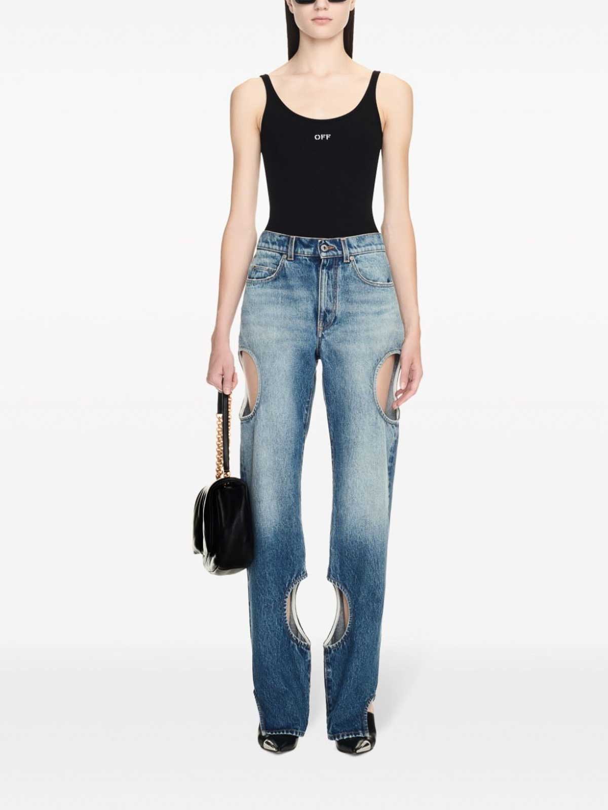 Shop Off-white Meteor Cut-out Straight-leg Jeans In Blue
