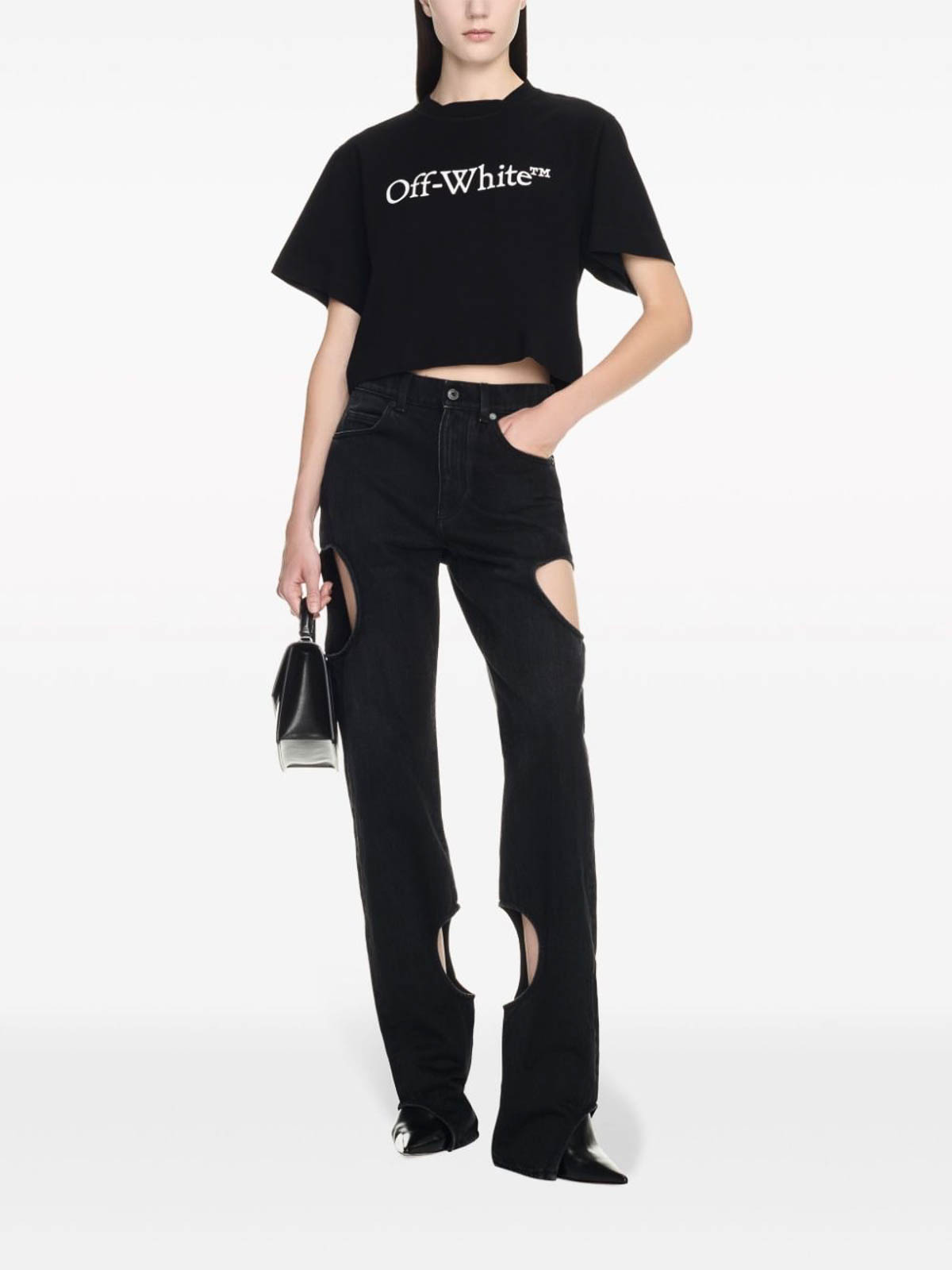 Shop Off-white Meteor Cut-out Straight-leg Jeans In Black