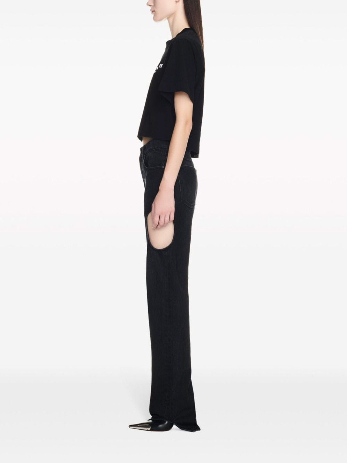 Shop Off-white Meteor Cut-out Straight-leg Jeans In Black