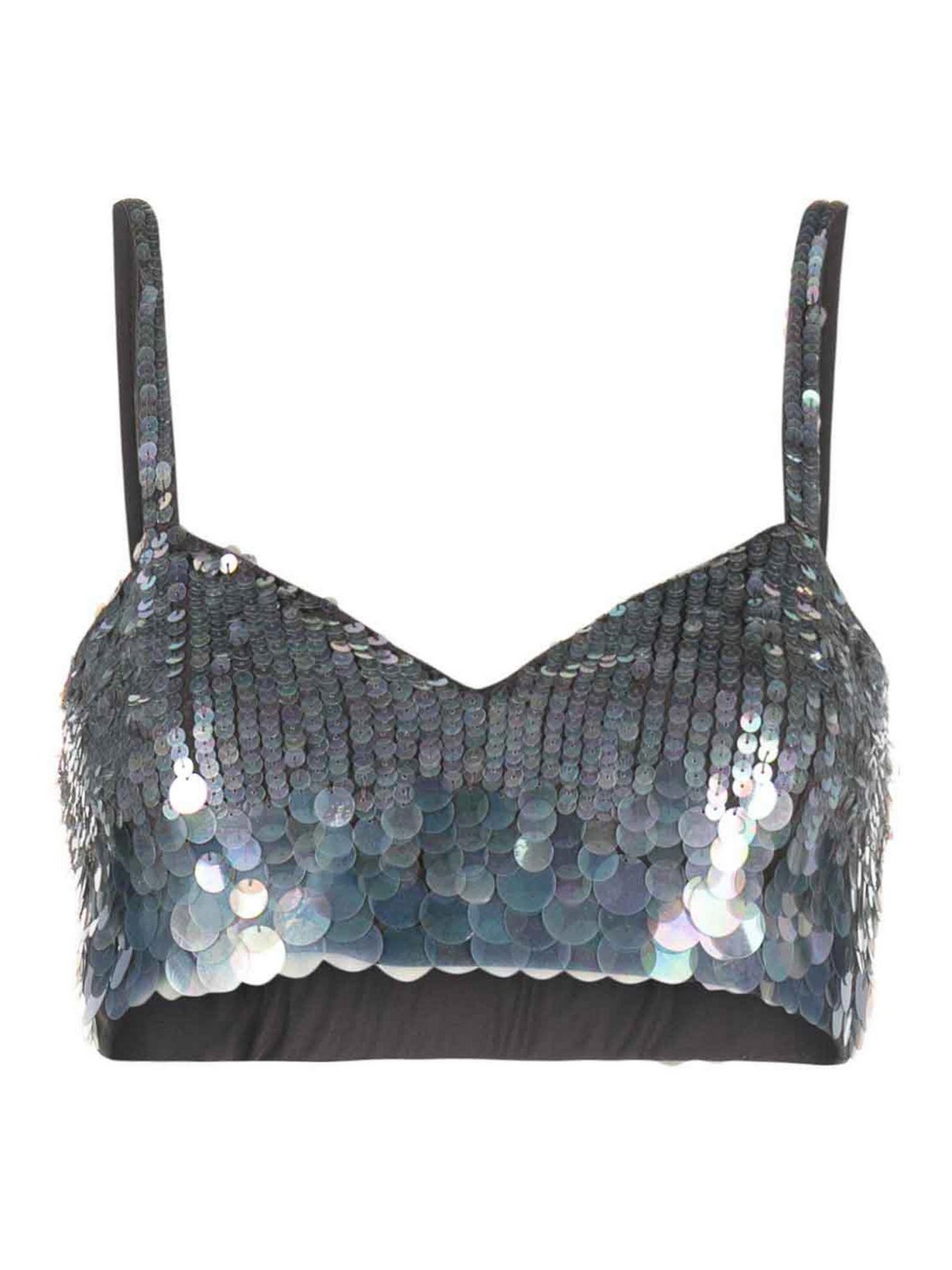 Shop P.a.r.o.s.h Iridescent Sequin Cropped Top In Silver