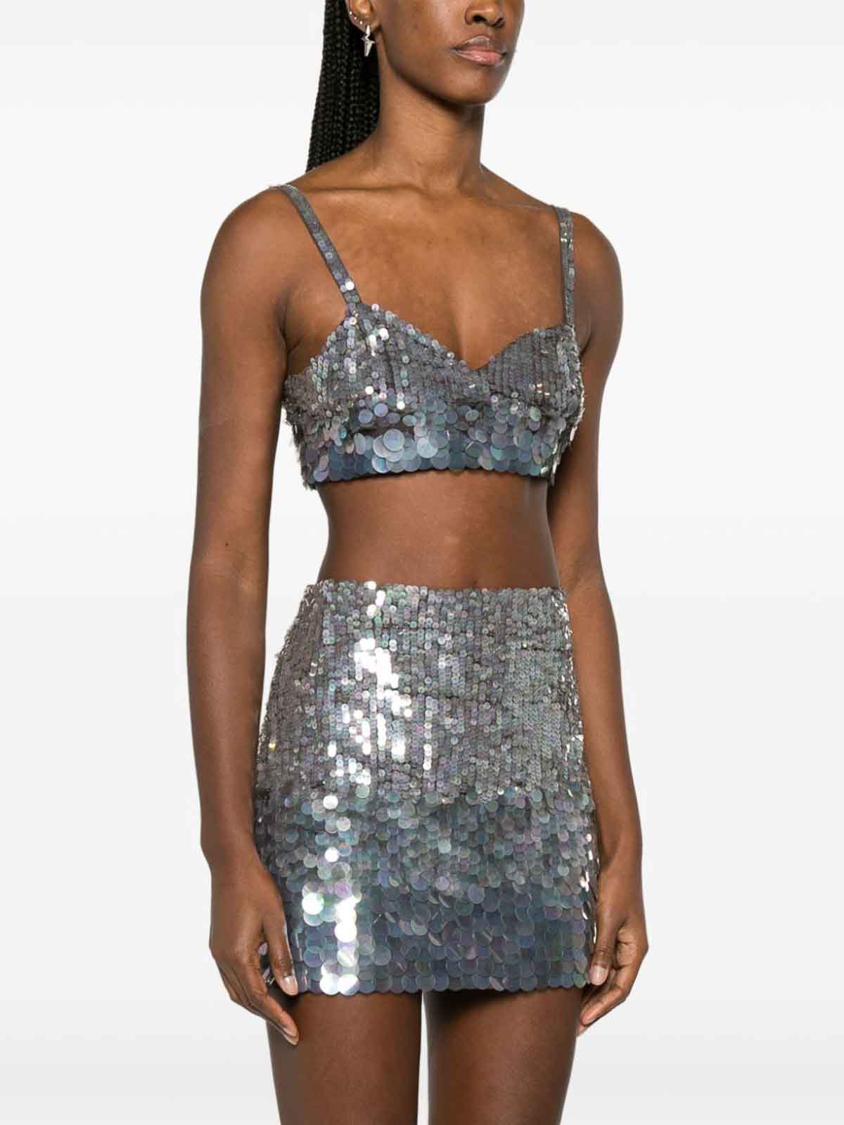 Shop P.a.r.o.s.h Iridescent Sequin Cropped Top In Silver